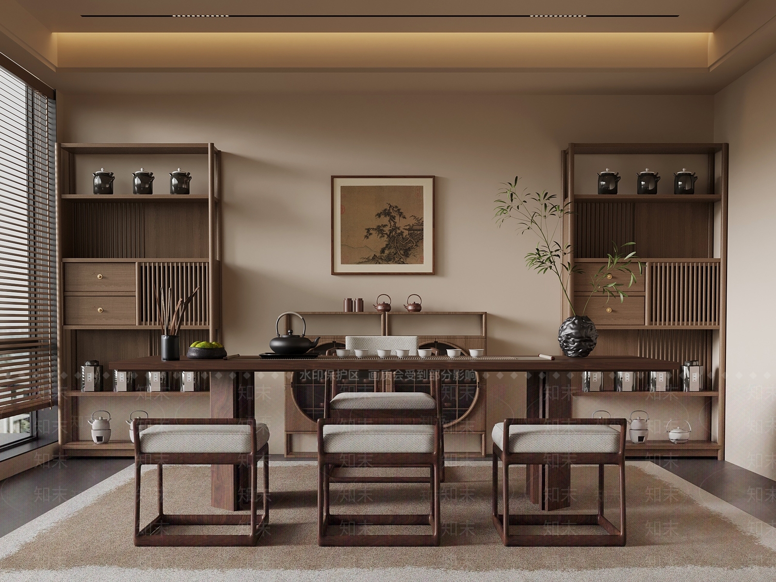 新中式茶室SU模型下载【ID:1195426136】