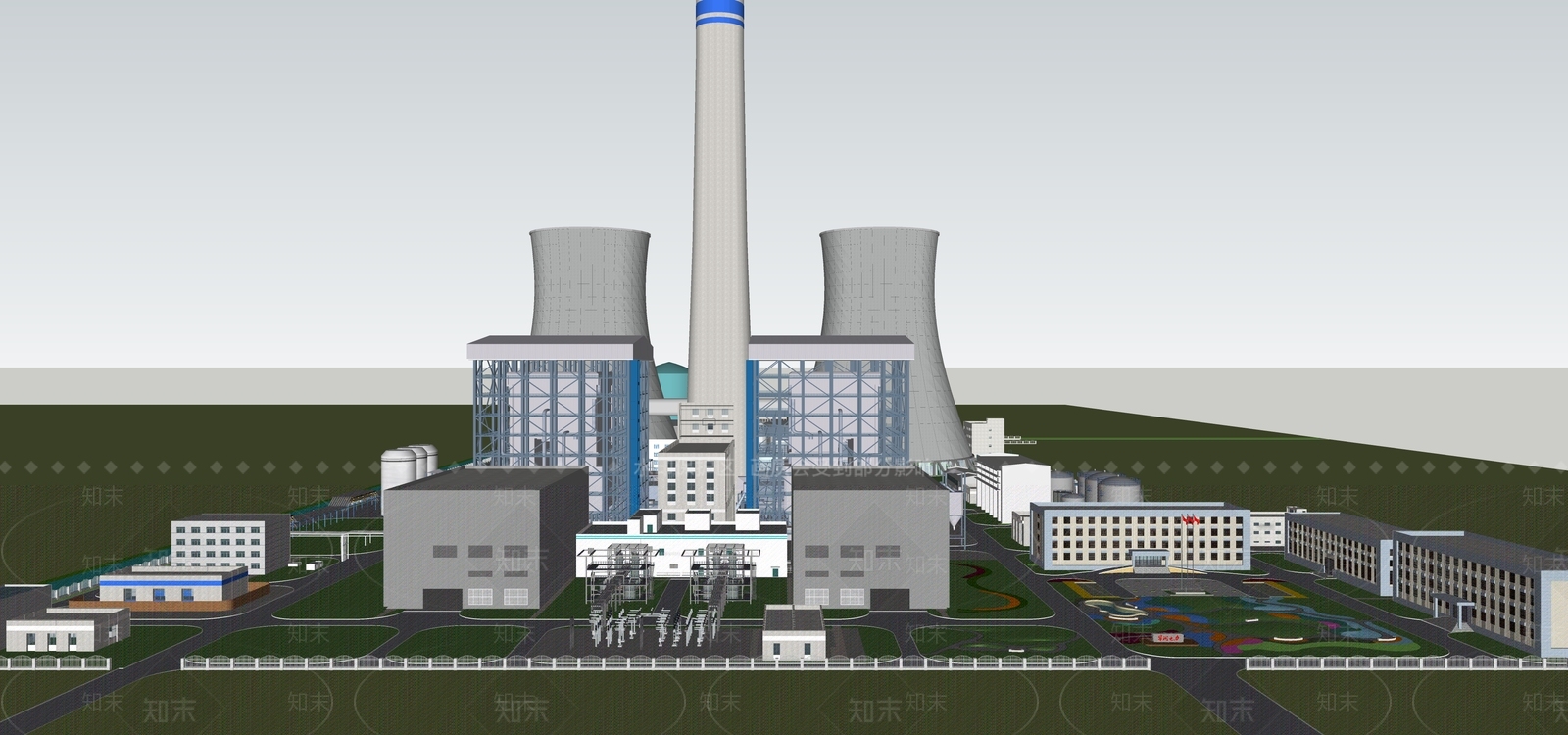 现代新中式发电厂SU模型下载【ID:1195426610】