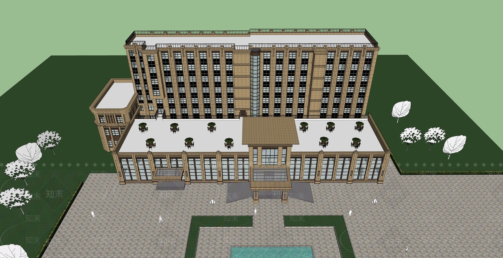 简欧现代酒店建筑SU模型下载【ID:1195427795】