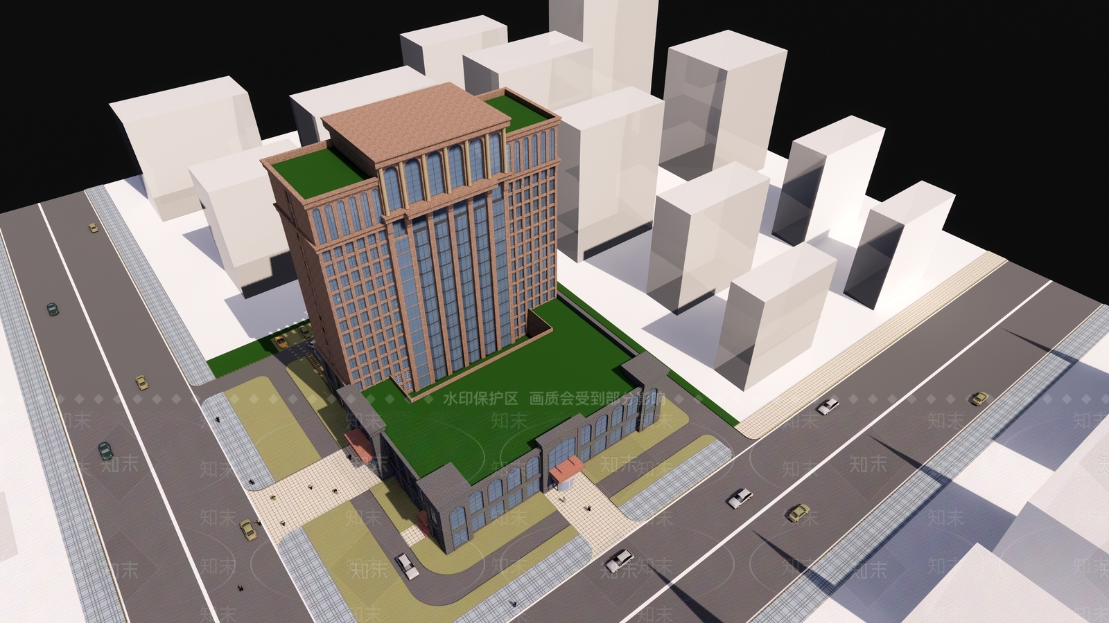 简约简欧酒店建筑SU模型下载【ID:1195427983】