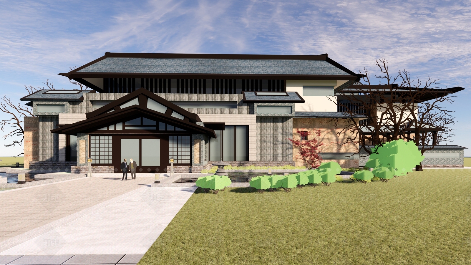 新中式中式售楼处建筑SU模型下载【ID:1195428957】
