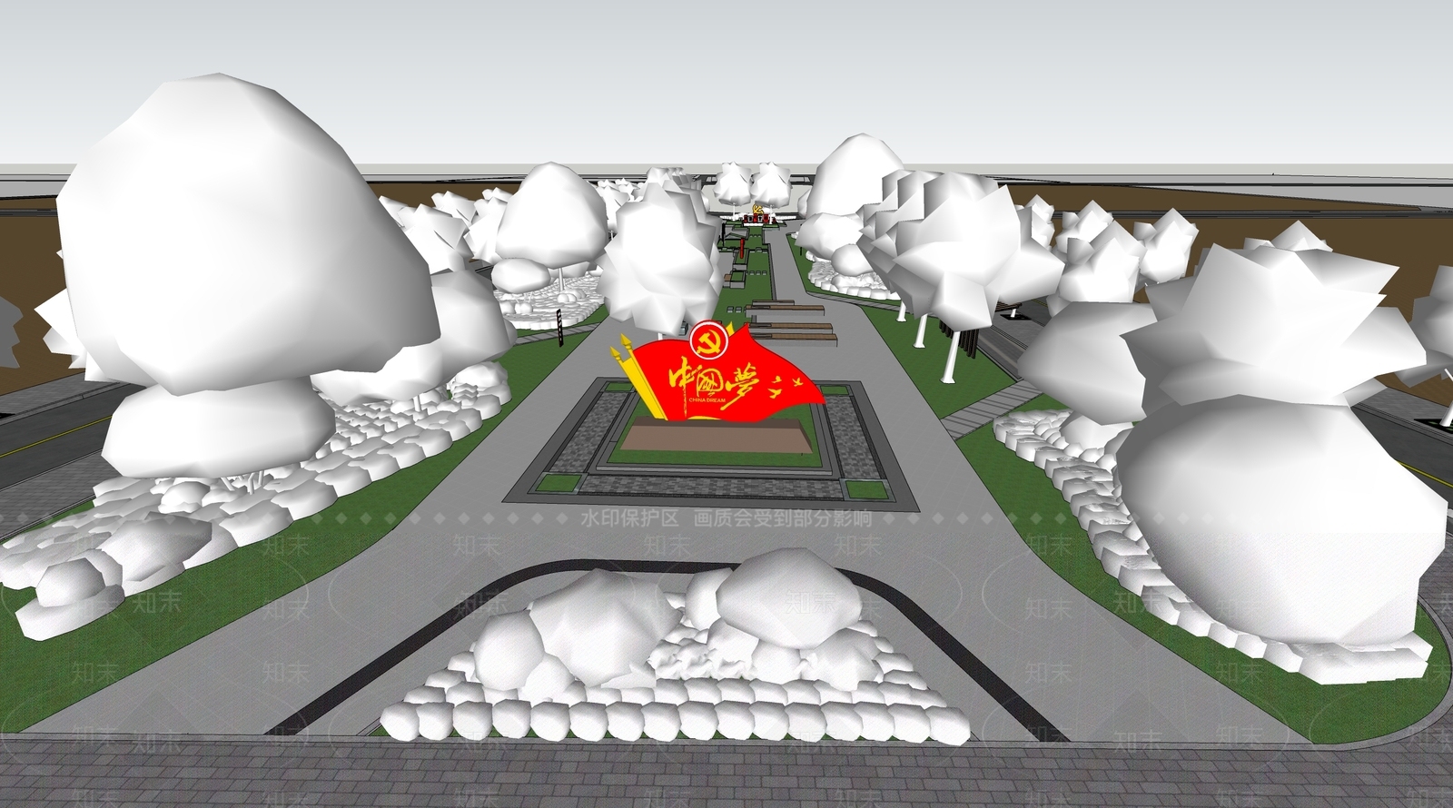新中式现代景观公园SU模型下载【ID:1195431042】