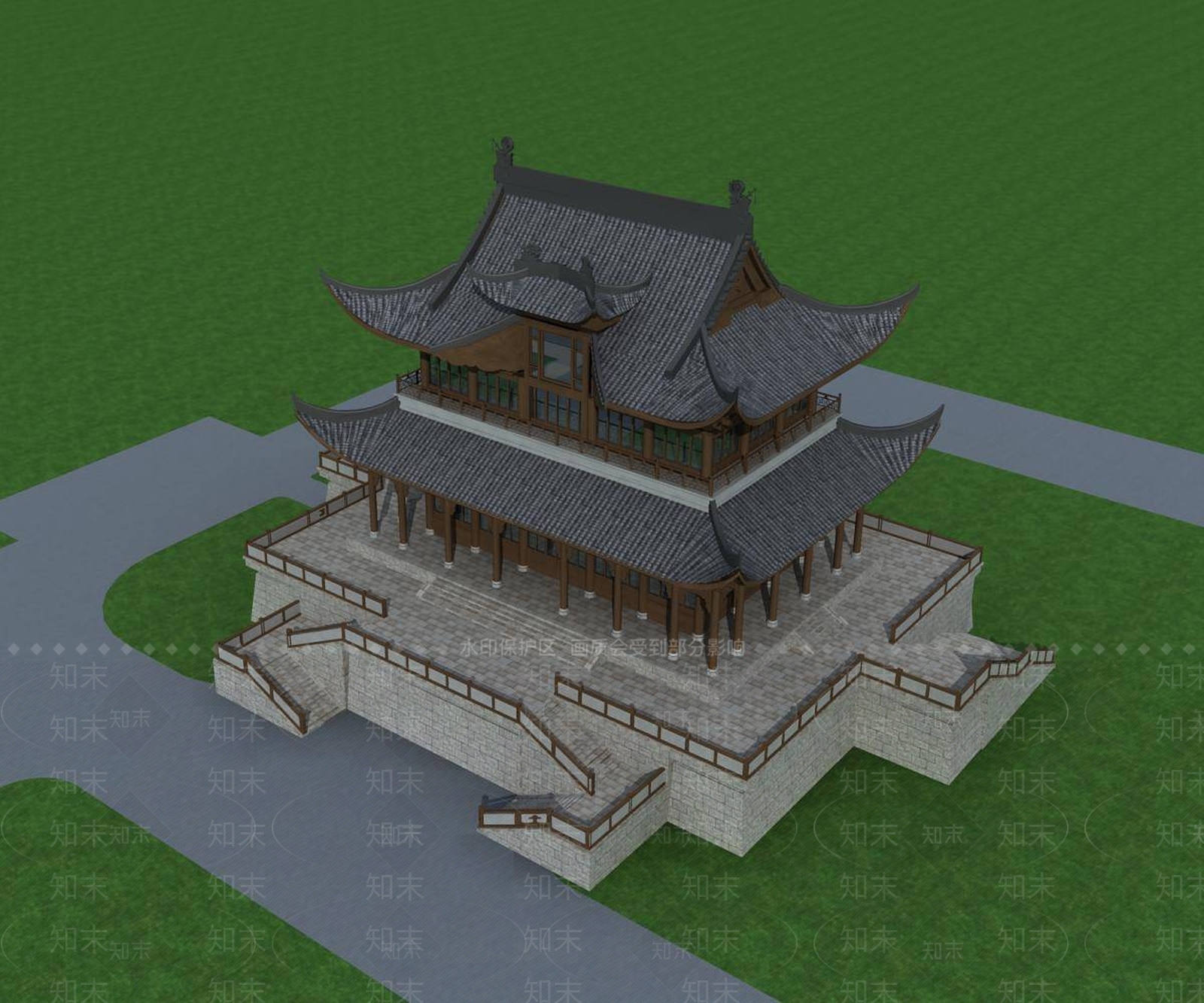 中式古建3D模型下载【ID:1195429586】