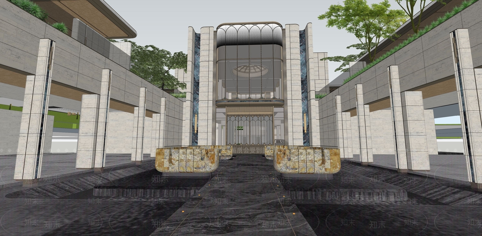 复古轻奢售楼处建筑SU模型下载【ID:1195431525】
