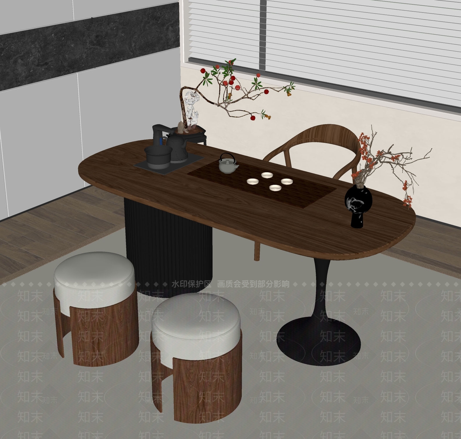 中式茶几SU模型下载【ID:1195431632】