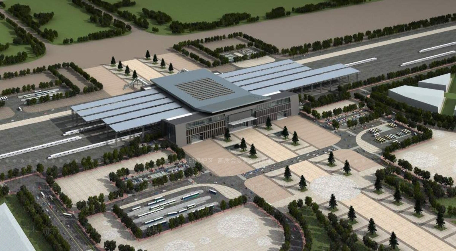 现代车站外观3D模型下载【ID:1195432804】