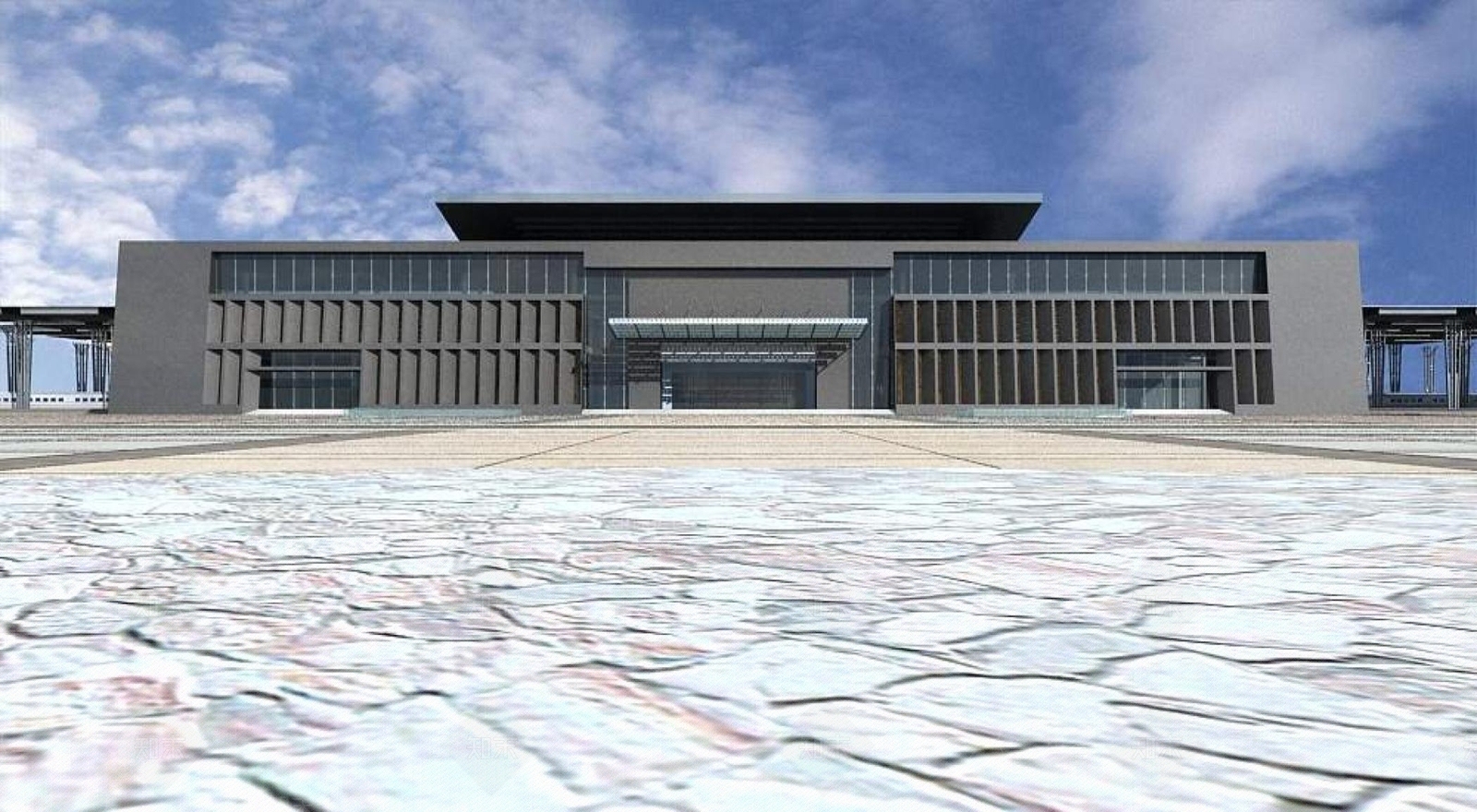 现代车站外观3D模型下载【ID:1195432804】
