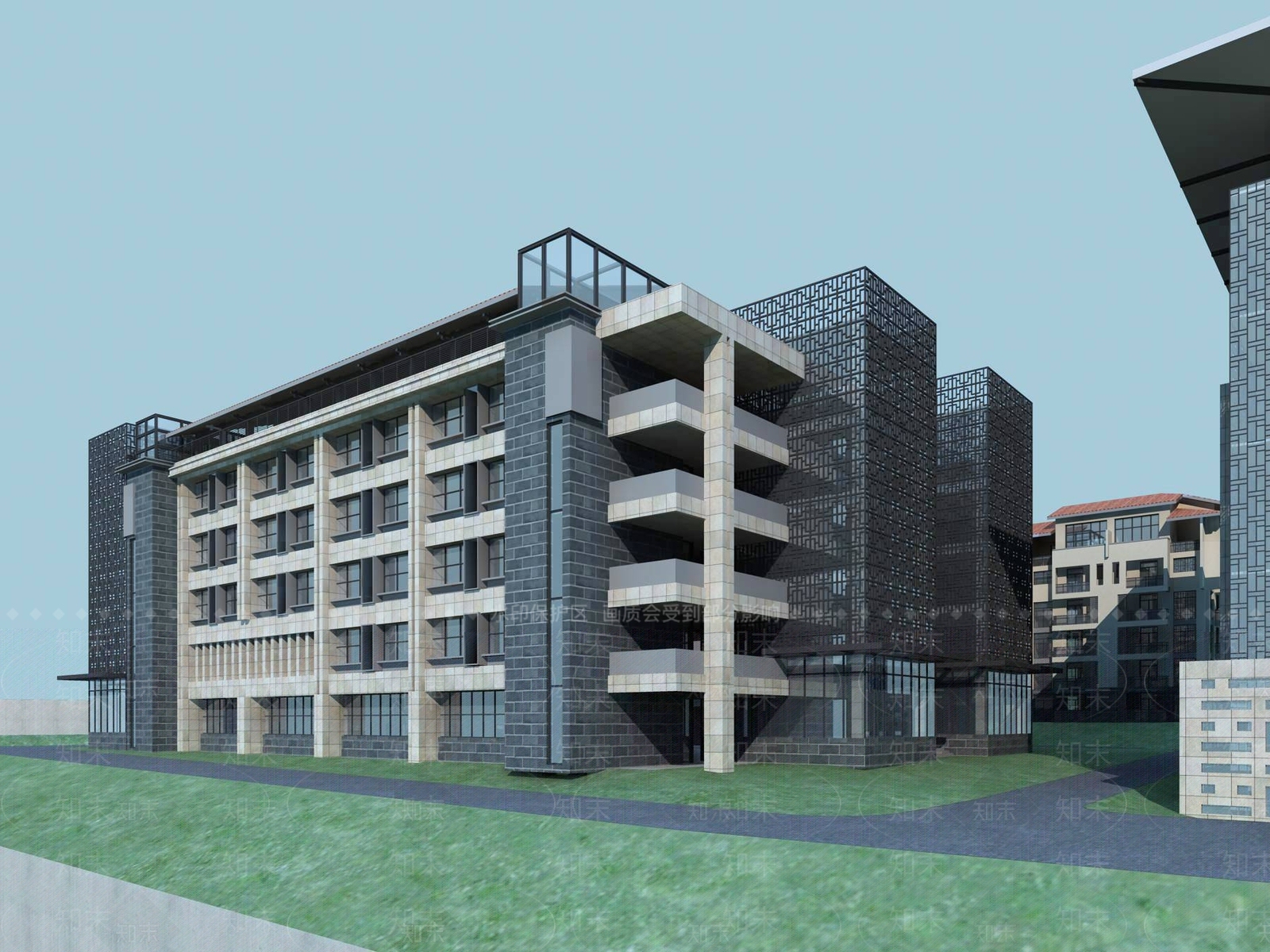 现代学校外观3D模型下载【ID:1195433402】