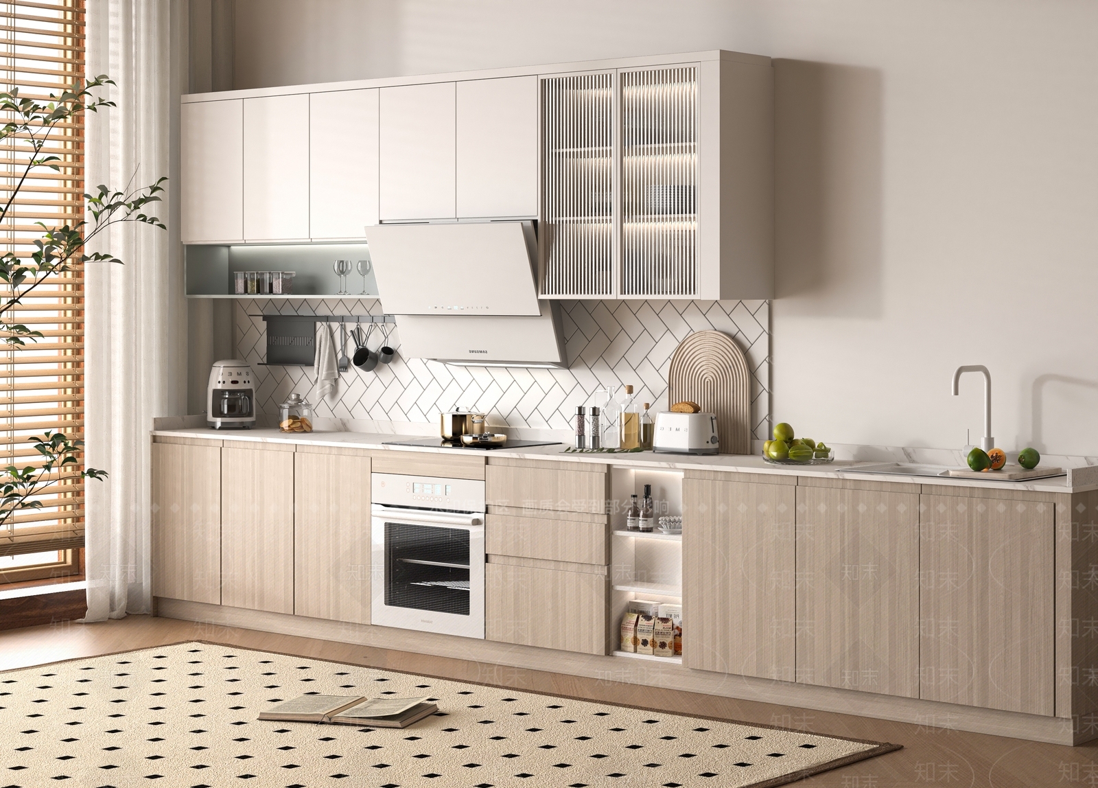 奶油北欧开放式厨房3D模型下载【ID:1195435551】