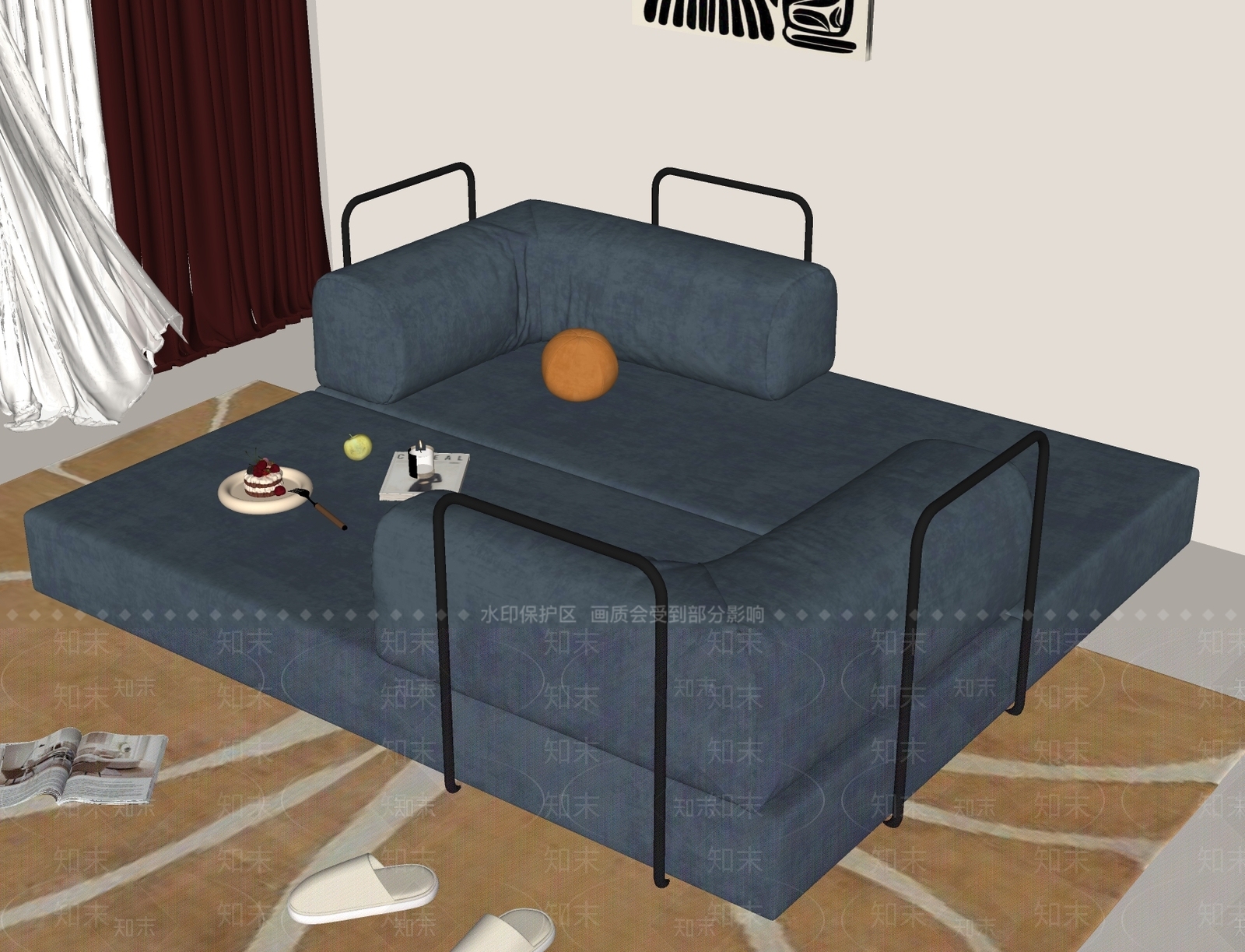 现代奶油多人沙发SU模型下载【ID:1195438216】