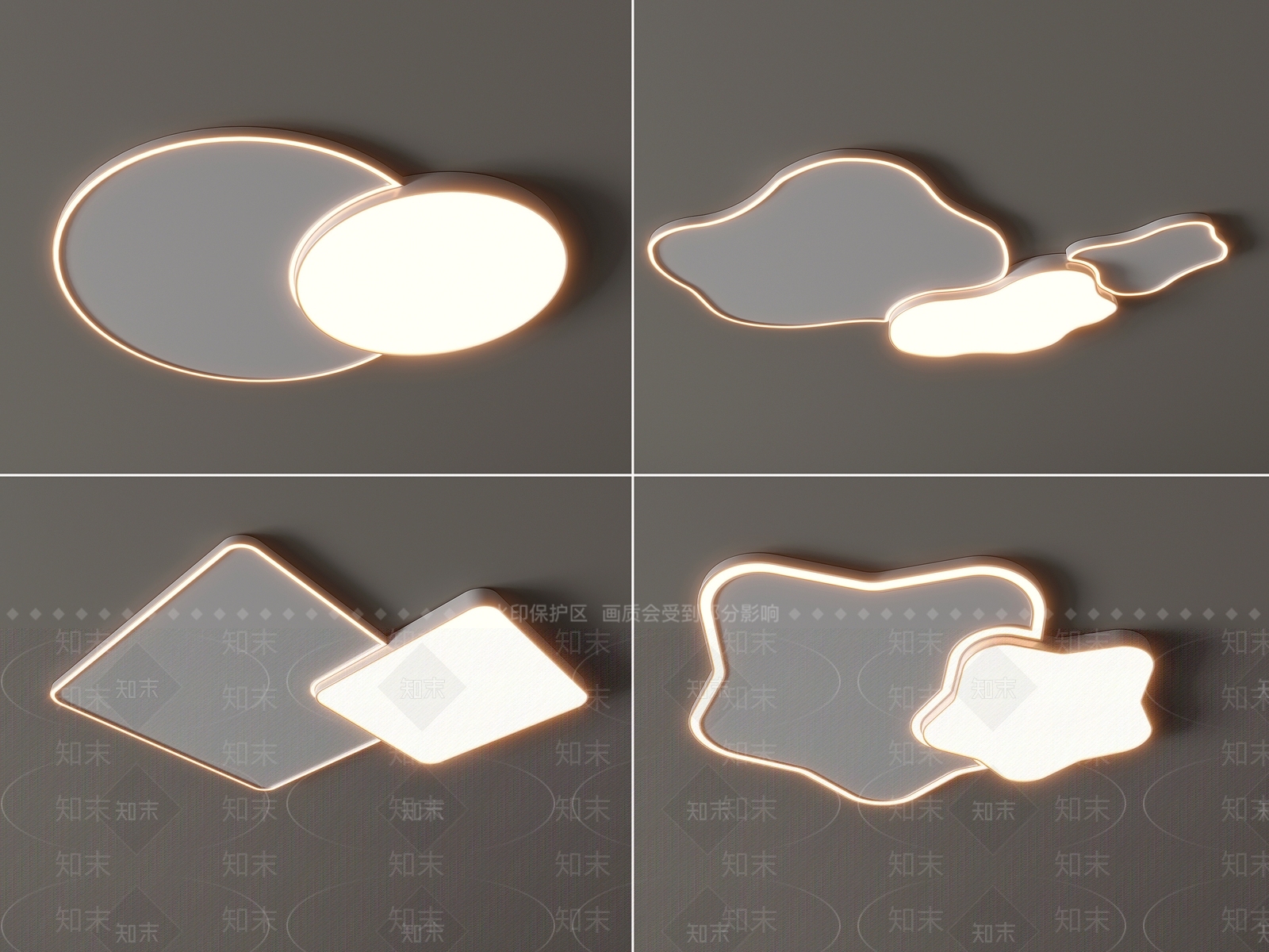 现代云朵形吸顶灯3D模型下载【ID:1195445467】