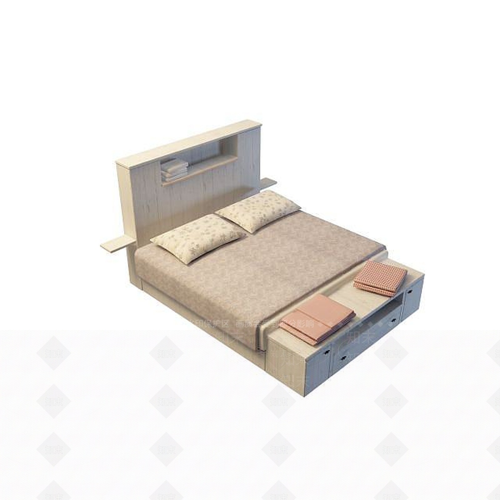 现代多功能双人床3D模型下载【ID:1195446509】