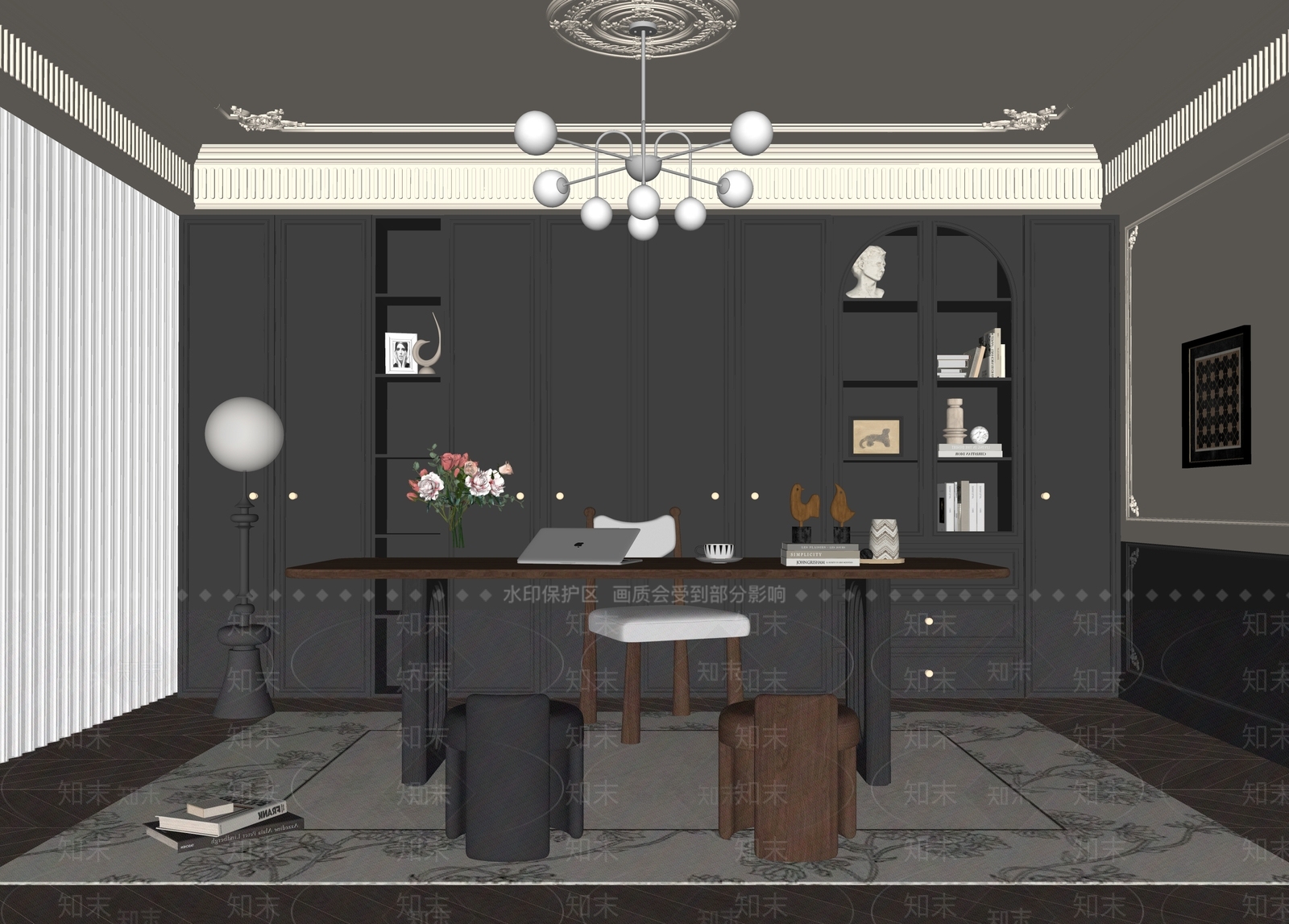法式复古书房SU模型下载【ID:1195446758】