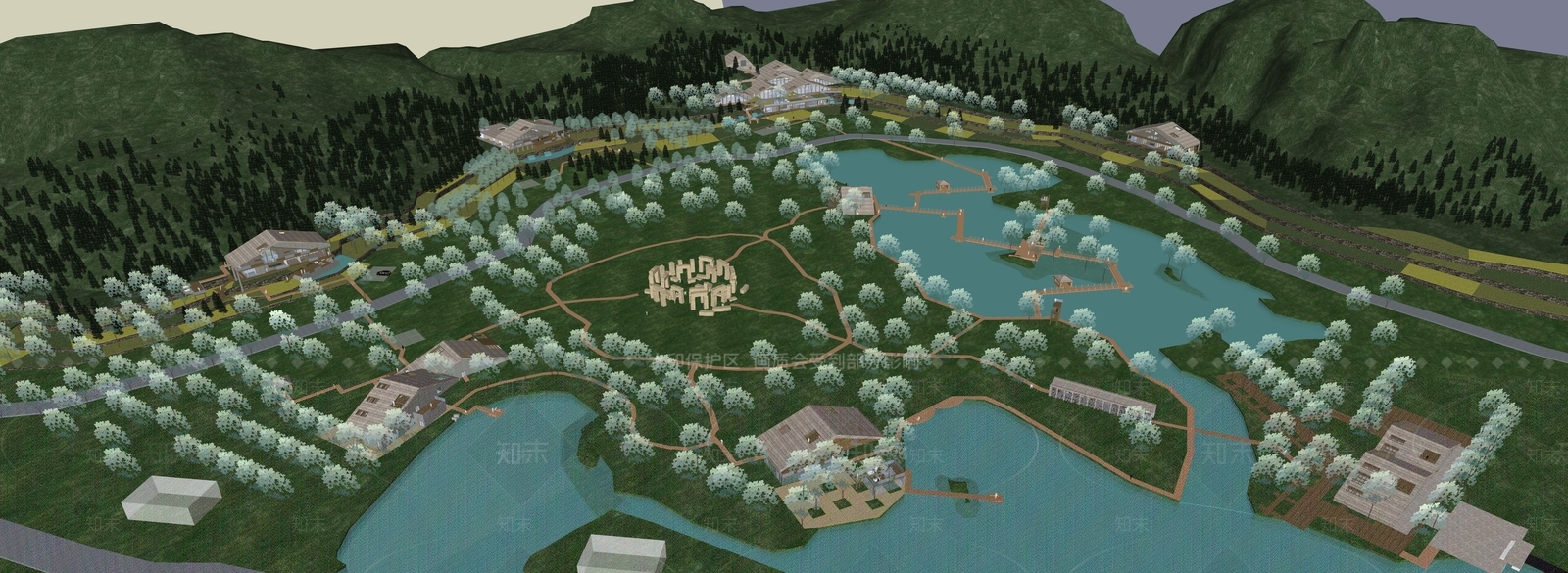 新中式轻奢酒店建筑SU模型下载【ID:1195447186】