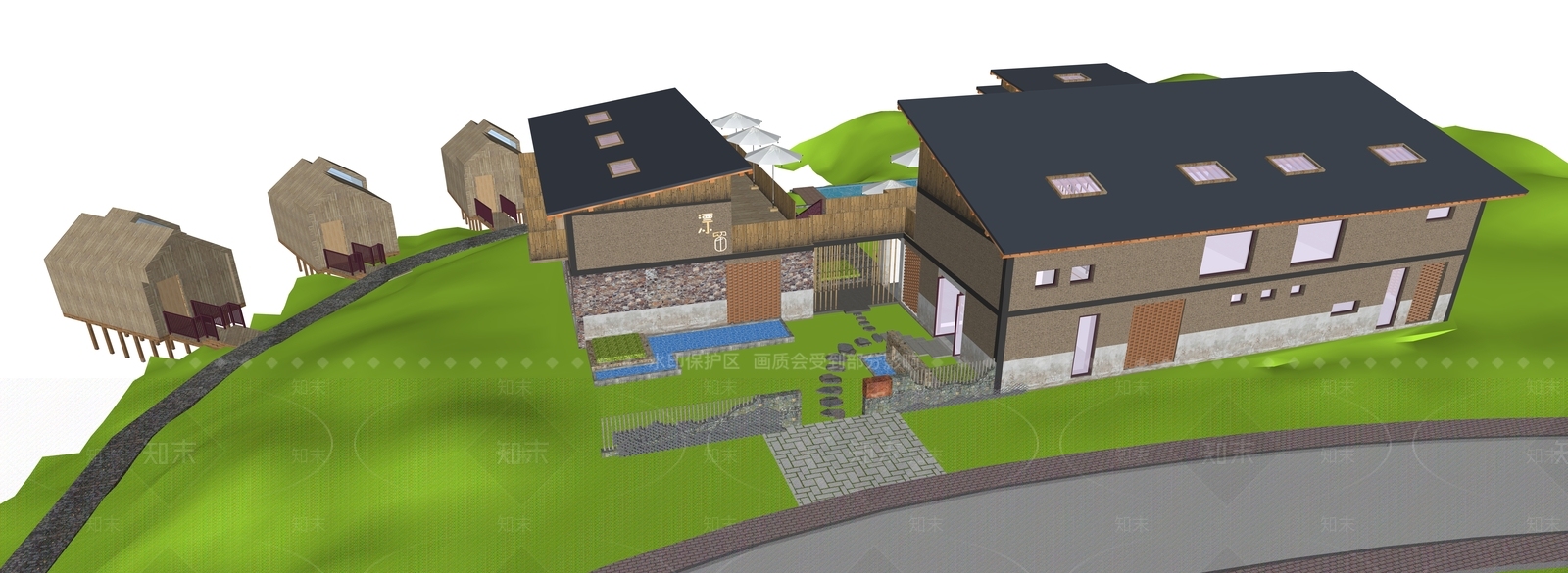 新中式轻奢民宿建筑SU模型下载【ID:1195449016】