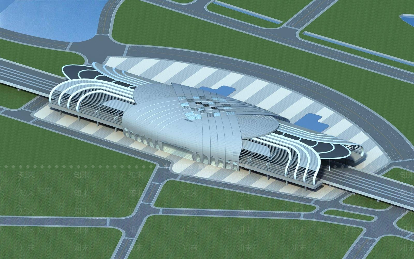 现代车站外观3D模型下载【ID:1195451542】