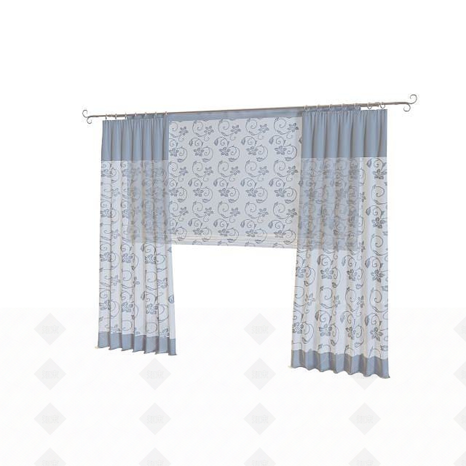 现代印花窗帘3D模型下载【ID:1195451855】