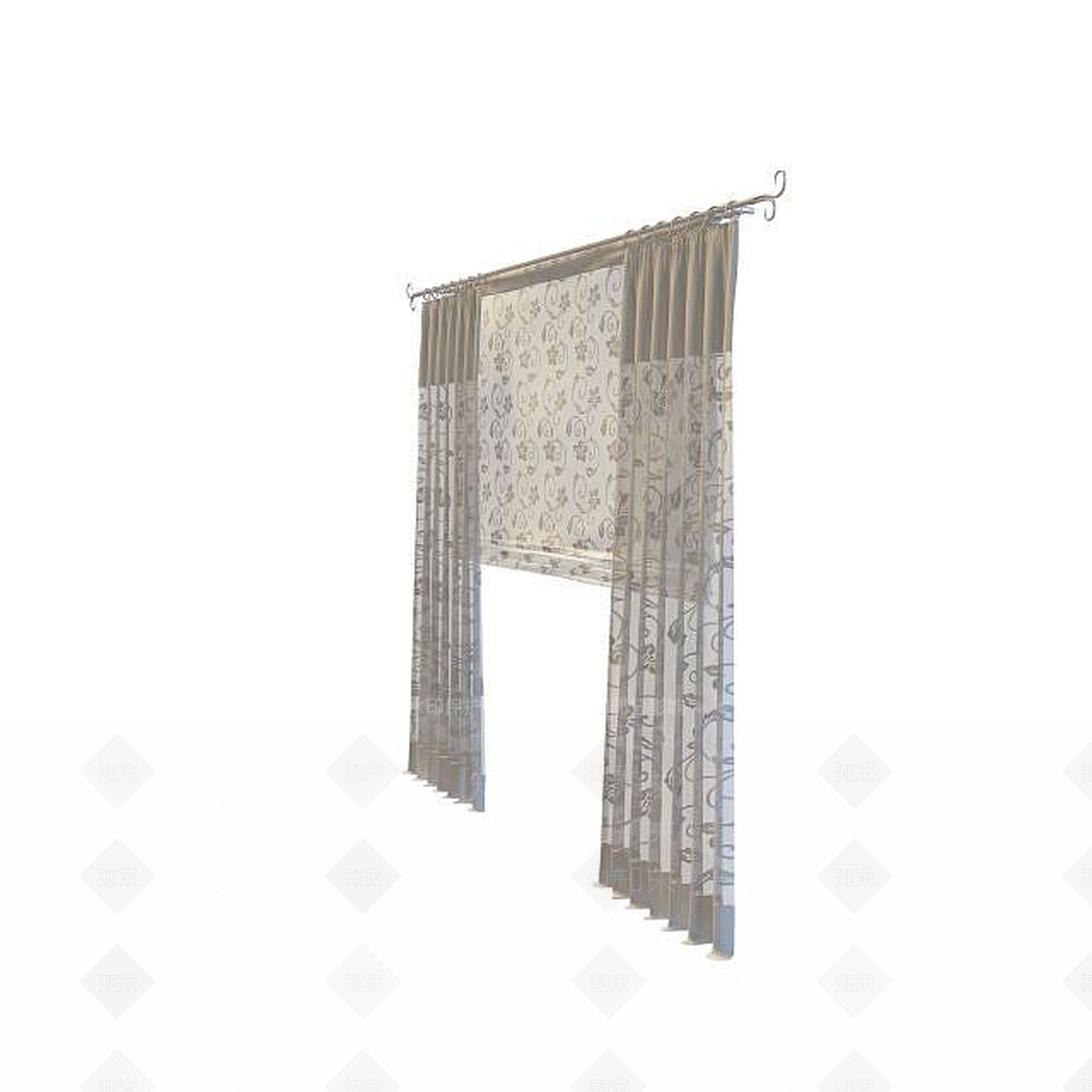 现代印花窗帘3D模型下载【ID:1195451855】