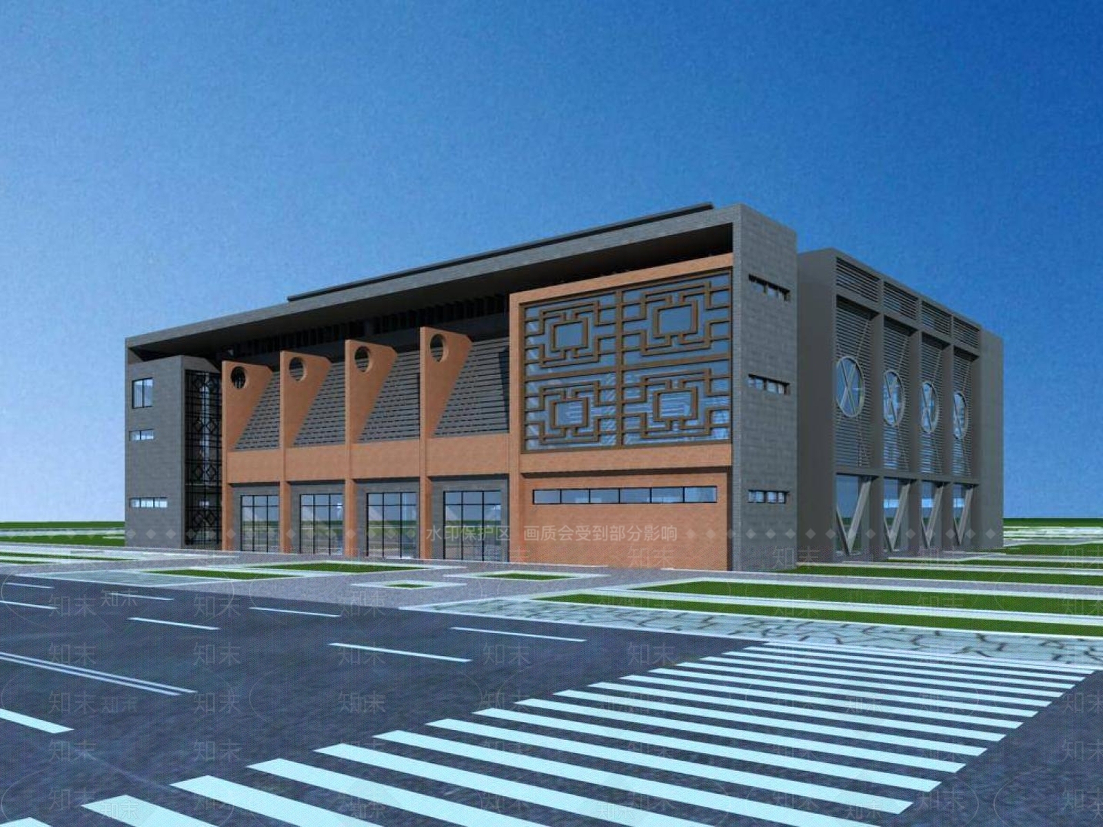 新中式体育馆外观3D模型下载【ID:1195453555】