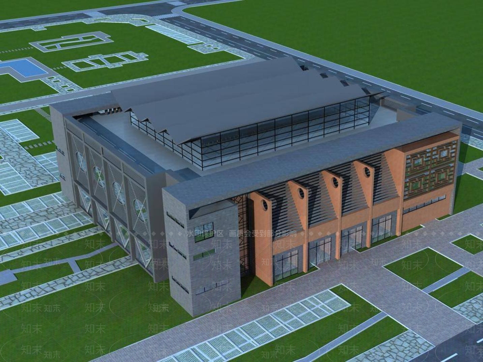 新中式体育馆外观3D模型下载【ID:1195453555】