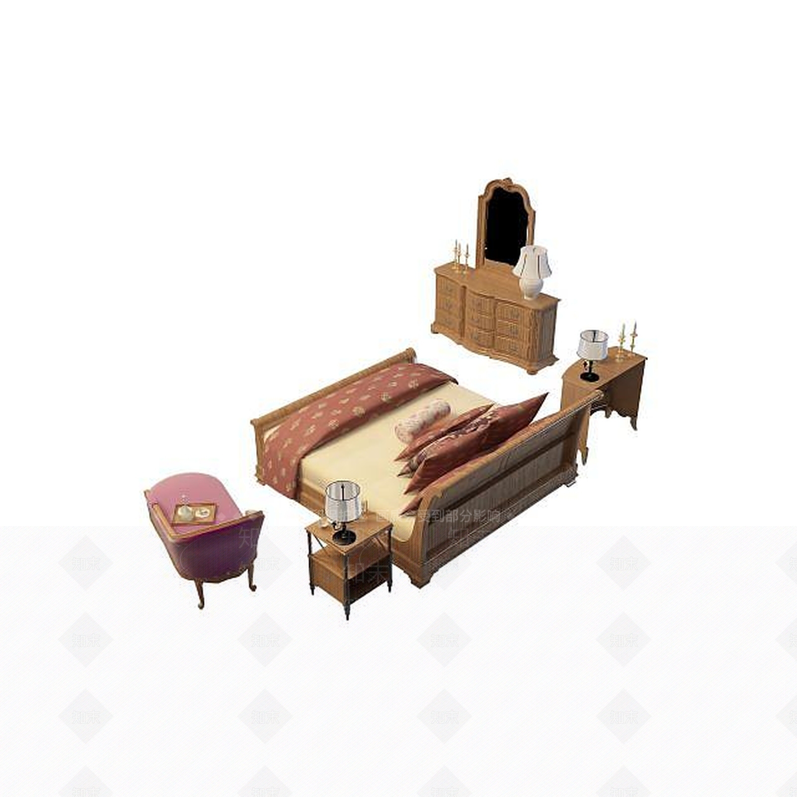 现代实木床3D模型下载【ID:1195460850】