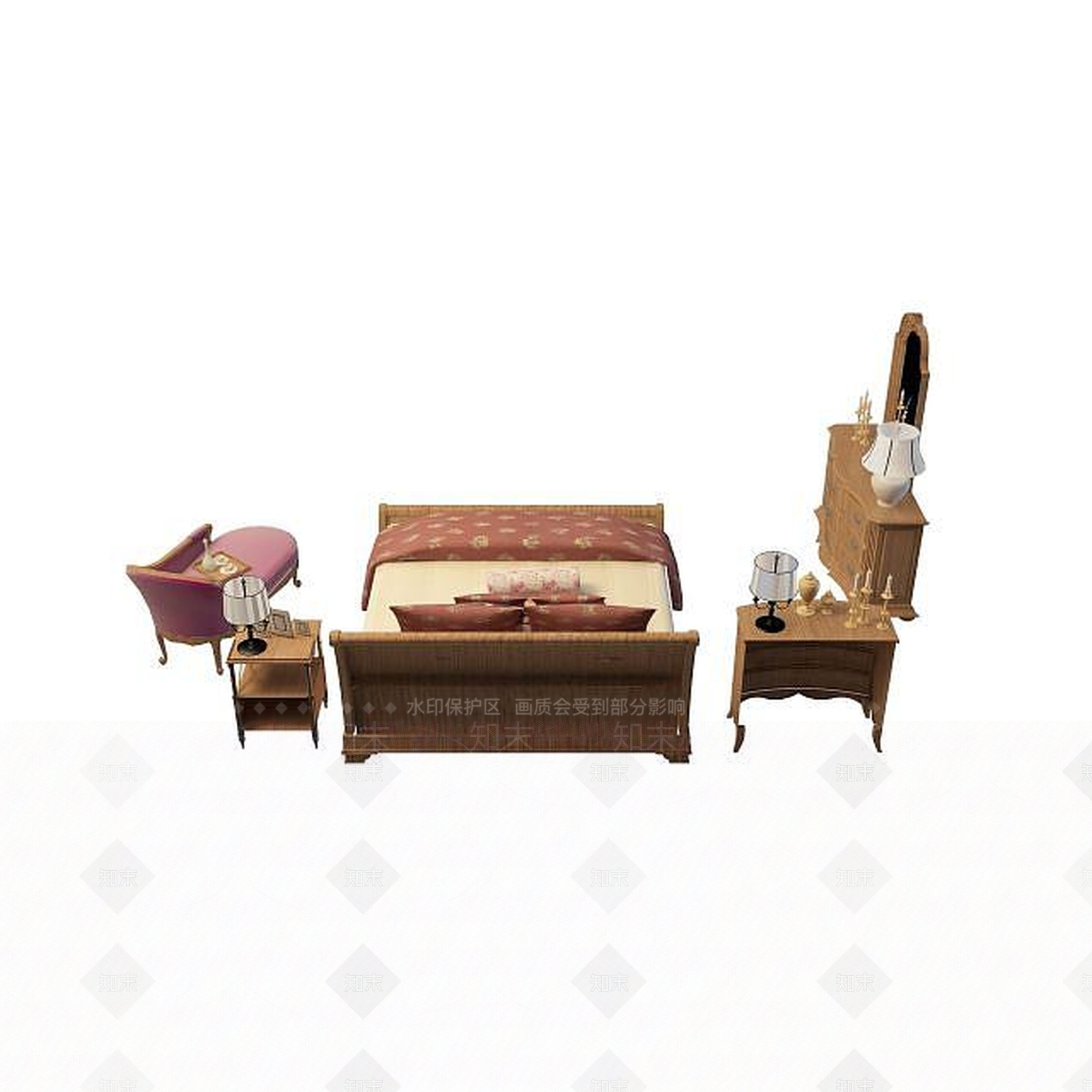 现代实木床3D模型下载【ID:1195460850】