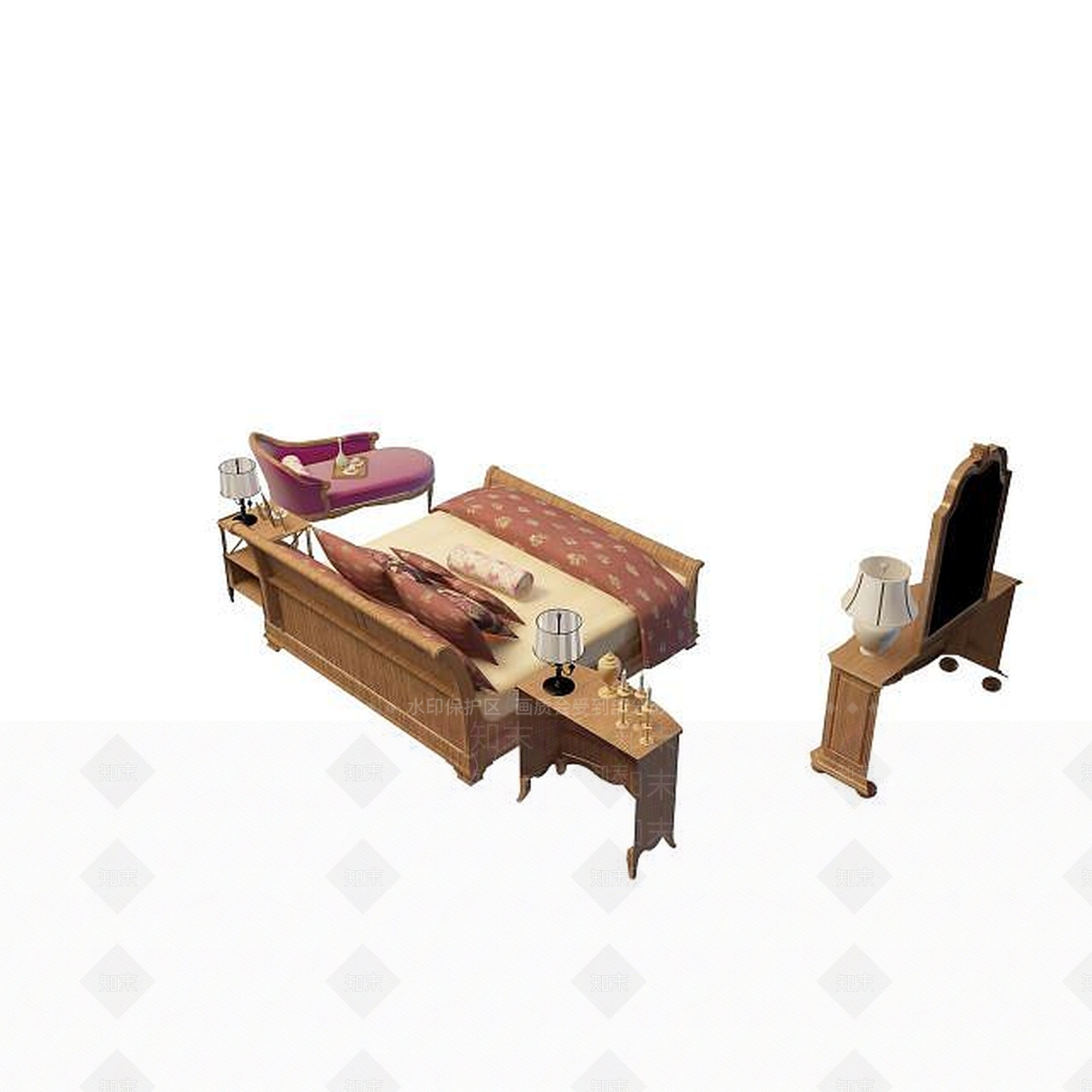 现代实木床3D模型下载【ID:1195460850】