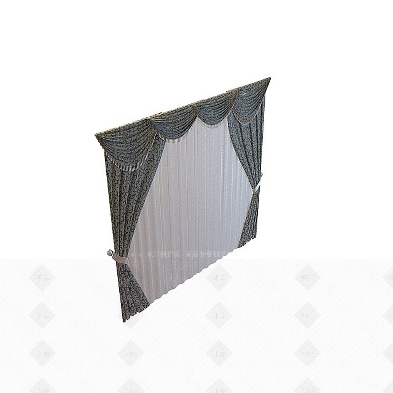 现代布艺窗帘3D模型下载【ID:1195587203】