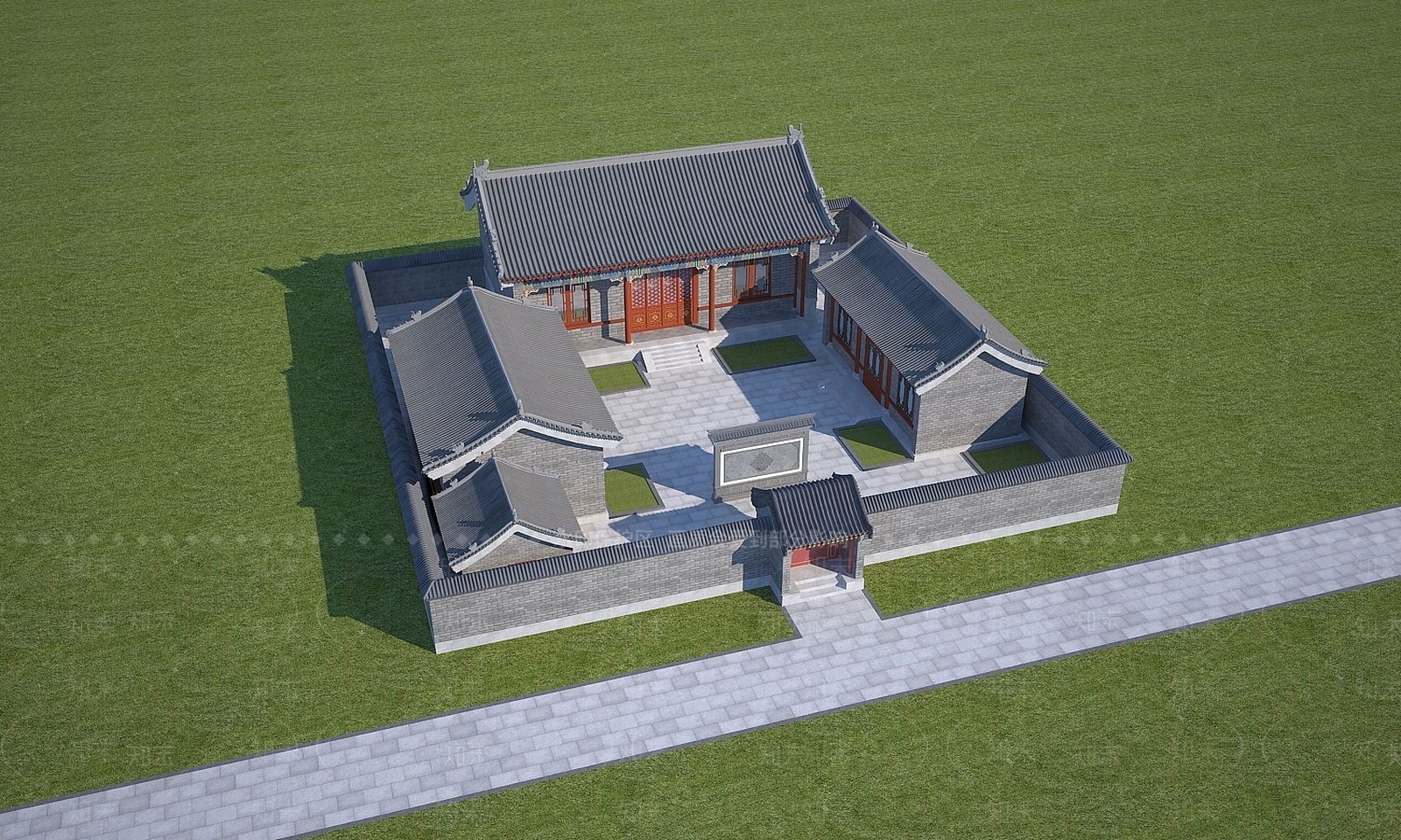 现代四合院3D模型下载【ID:1195466619】