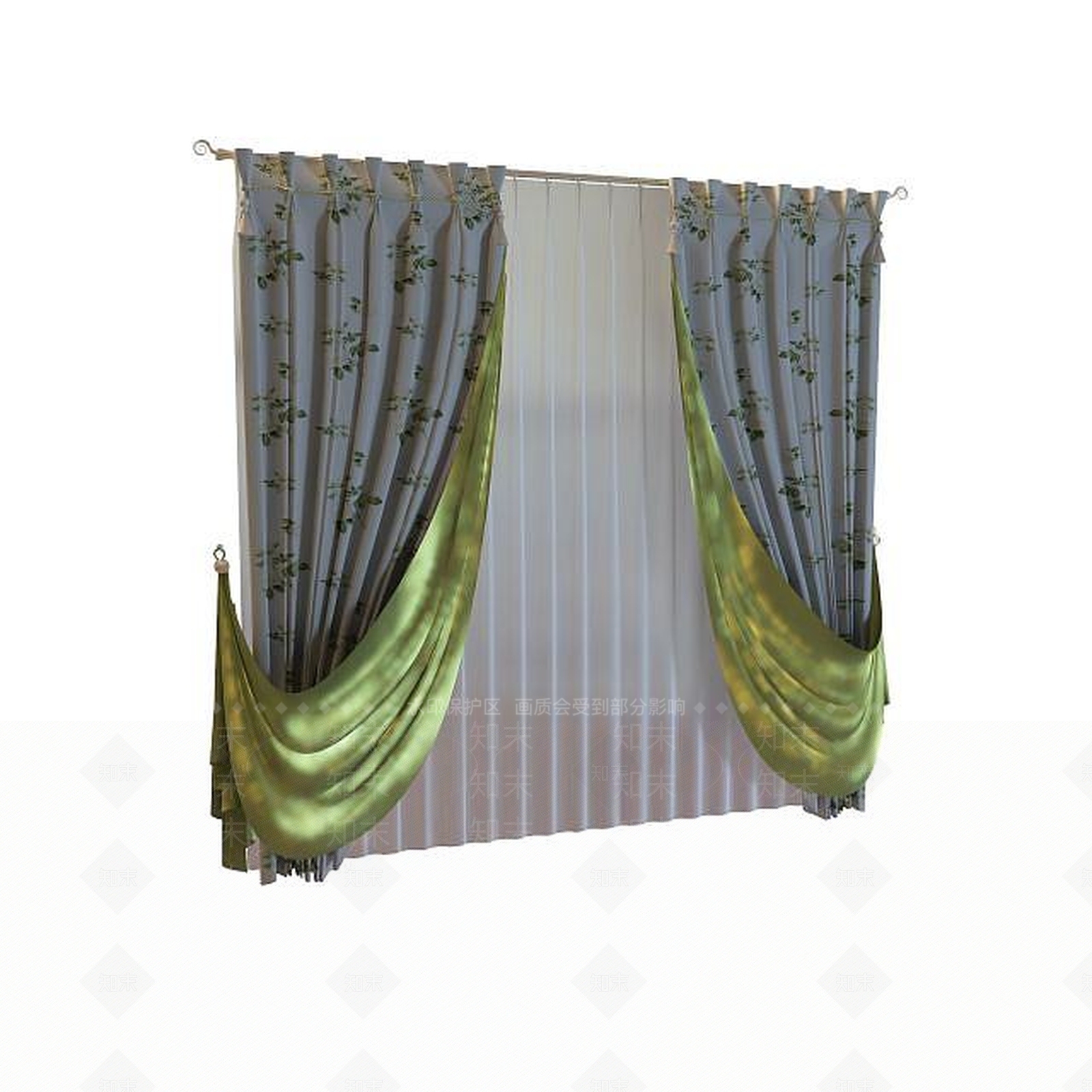 现代印花窗帘3D模型下载【ID:1195470033】