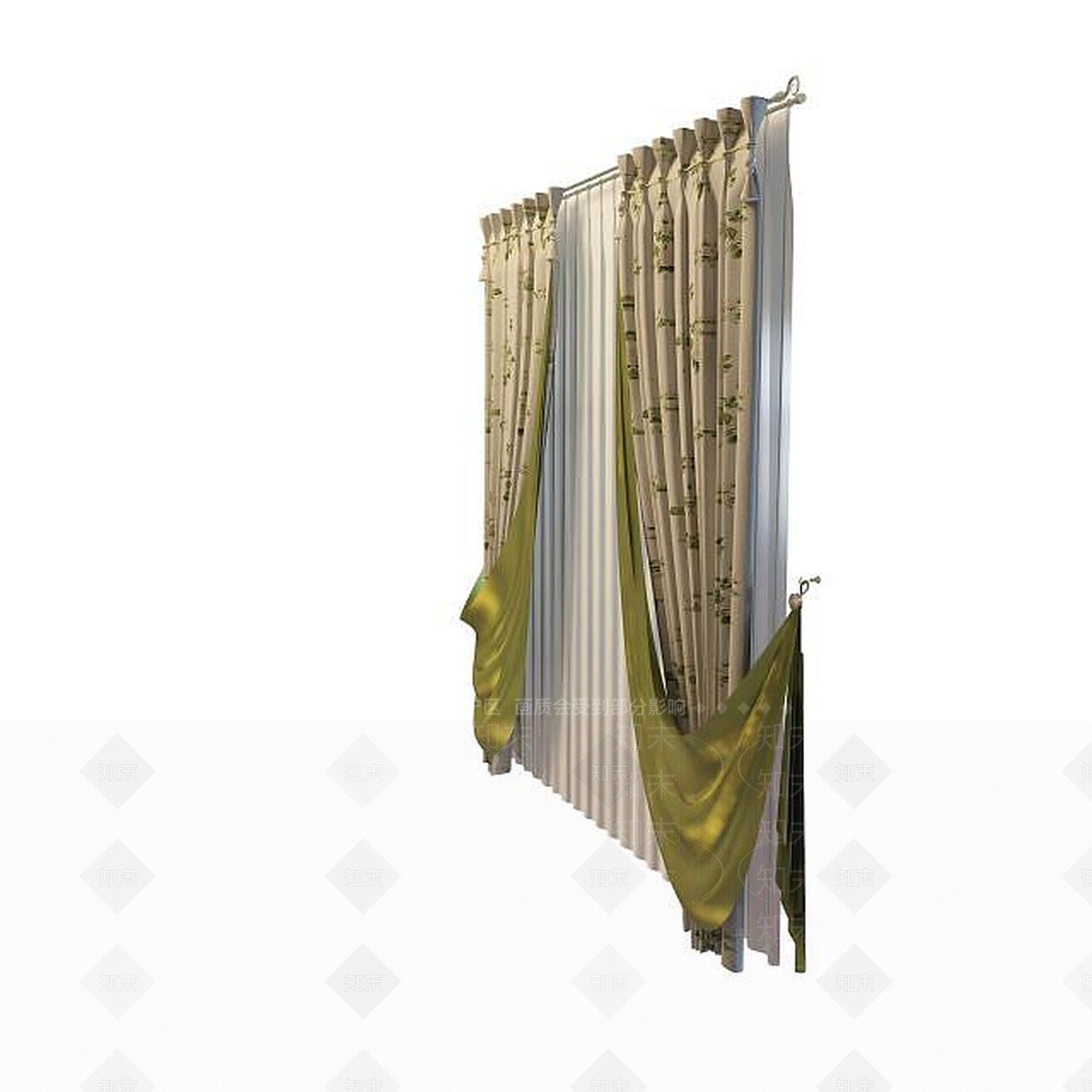现代印花窗帘3D模型下载【ID:1195470033】