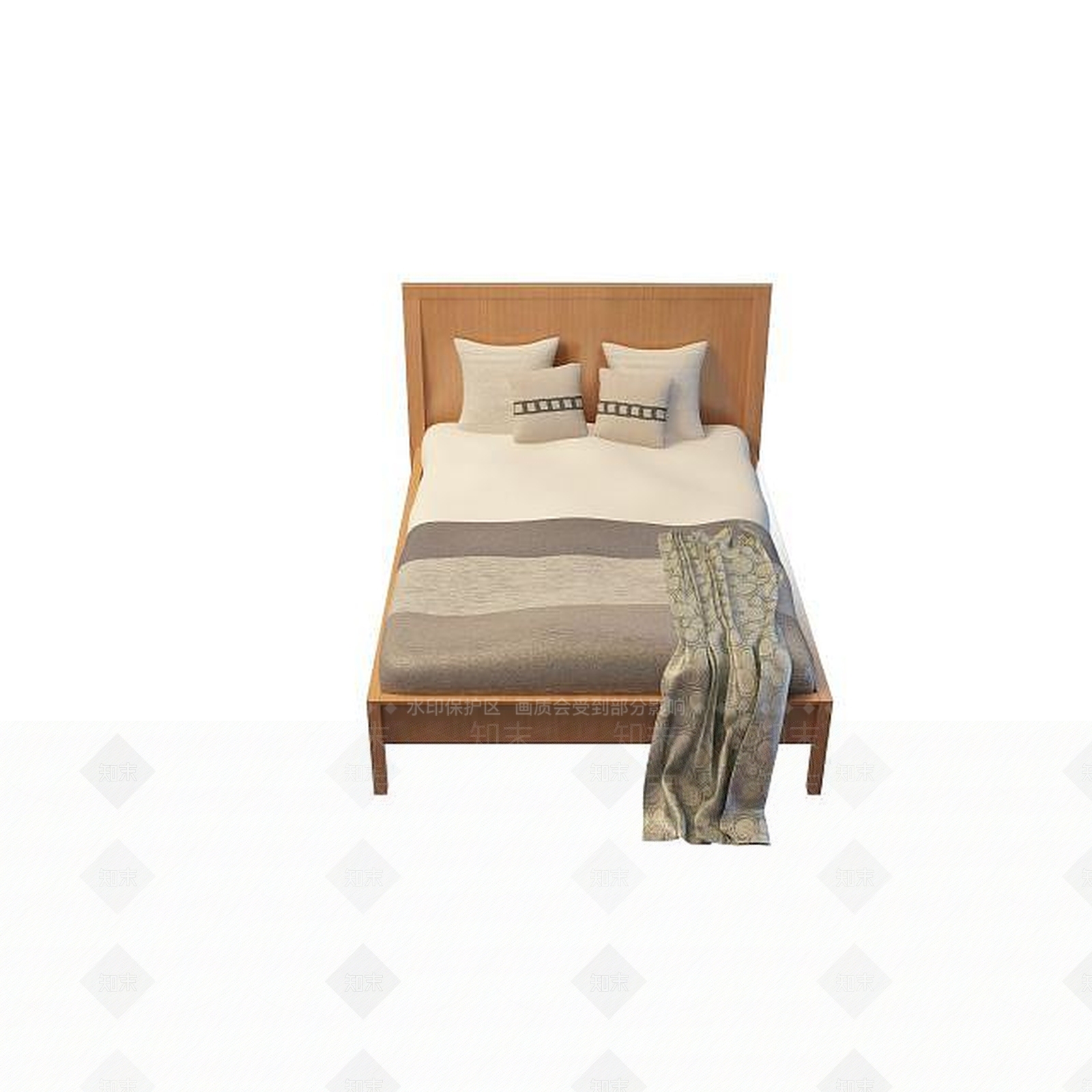 现代简约木板床3D模型下载【ID:1195471793】