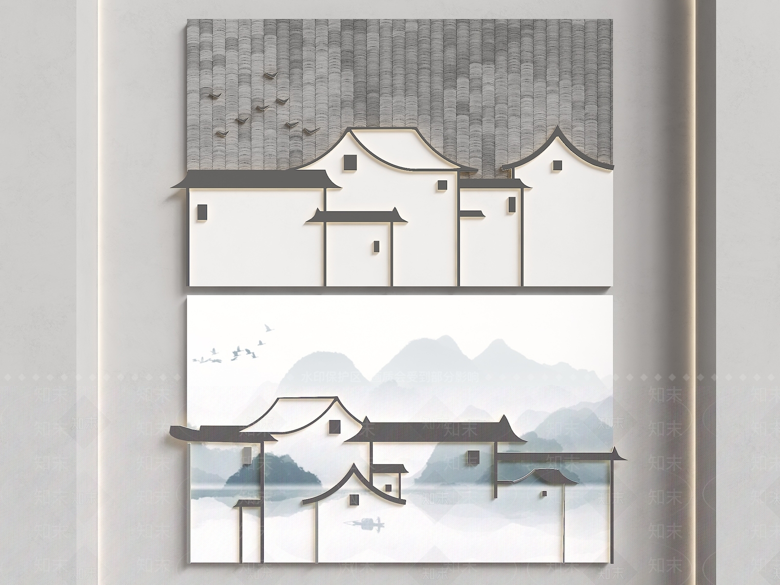 中式背景墙SU模型下载【ID:1195474805】