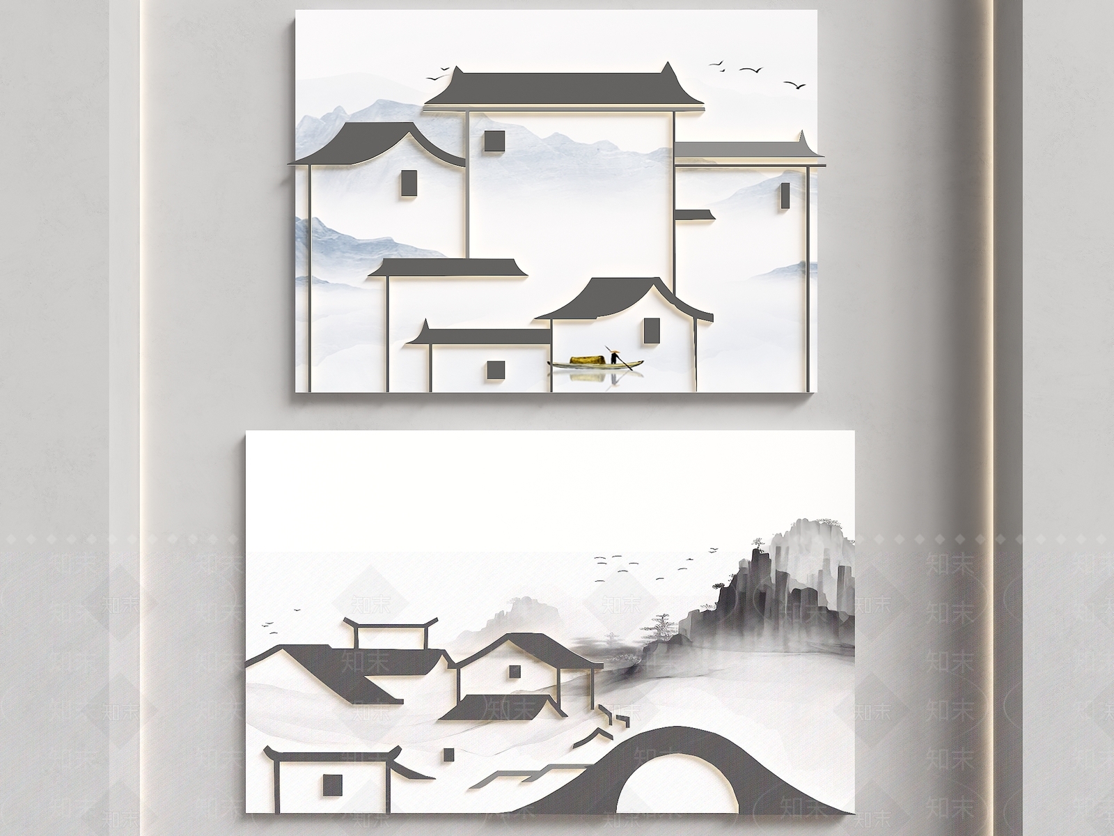 中式背景墙SU模型下载【ID:1195474989】