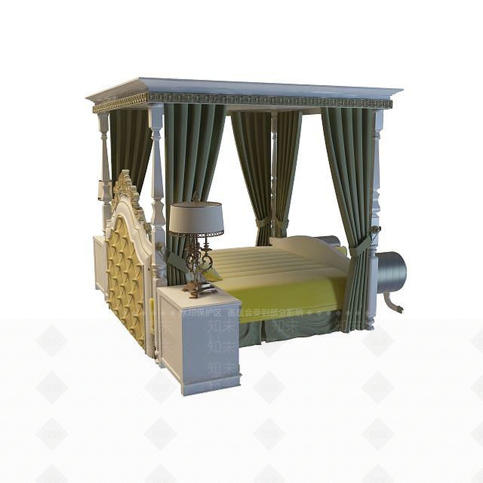 现代吊顶纱帘床3D模型下载【ID:1195476430】