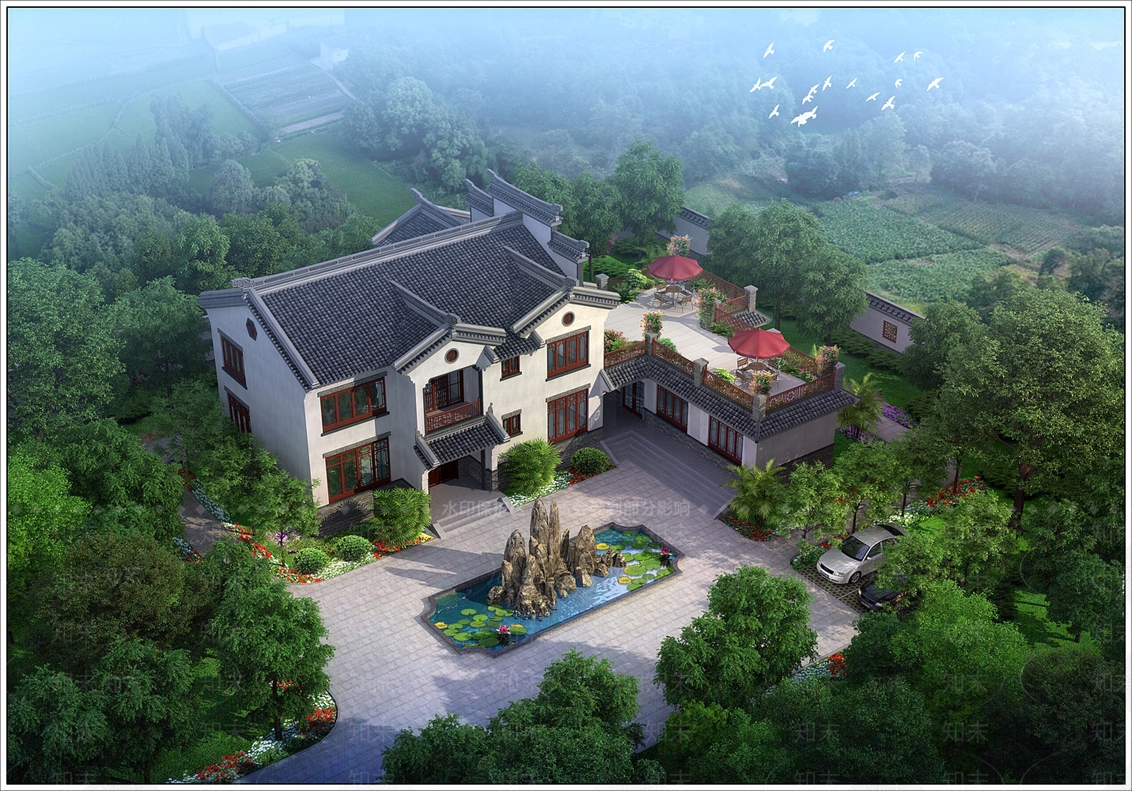 新中式独栋别墅3D模型下载【ID:1195477051】