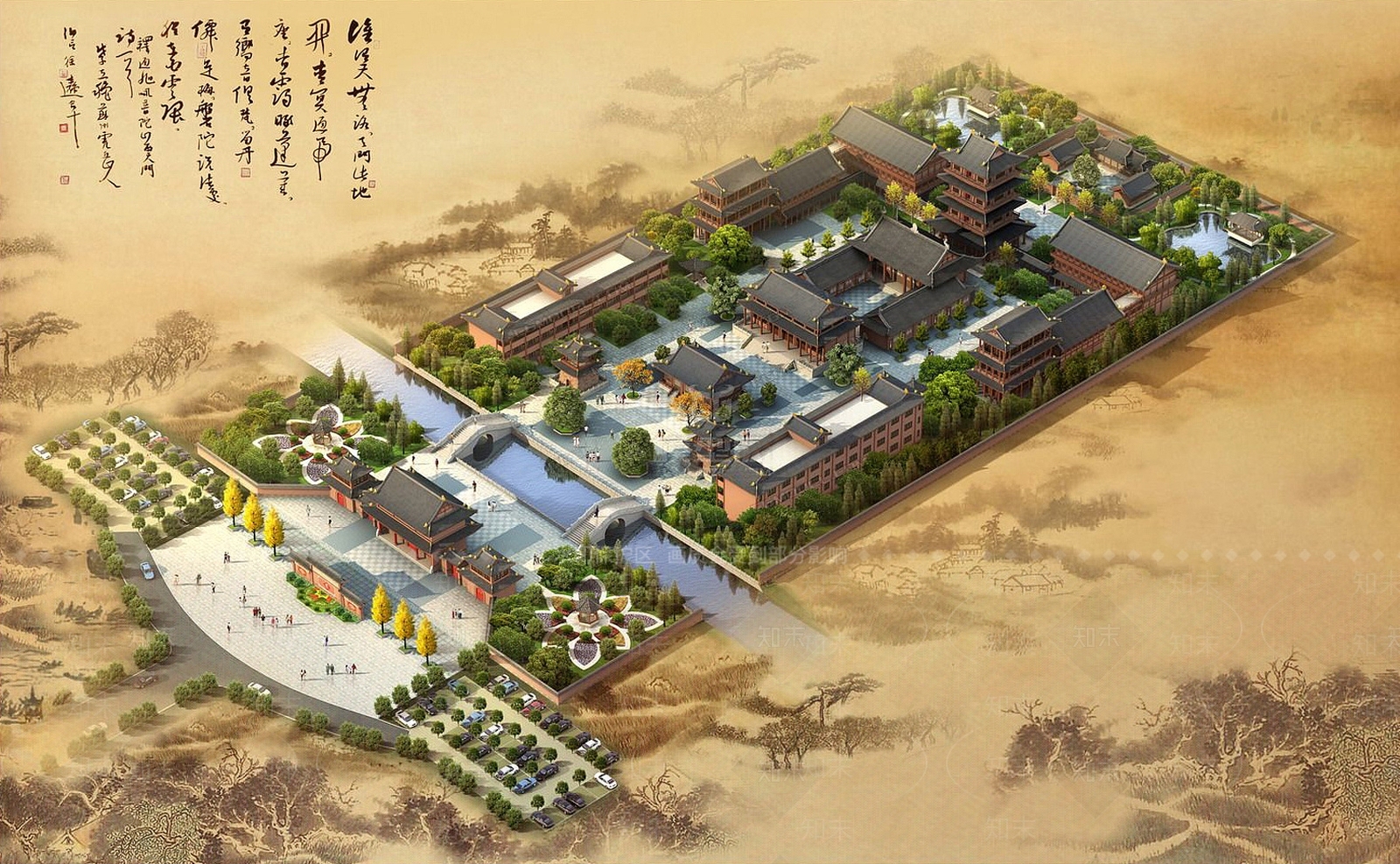现代精美道观寺庙3D模型下载【ID:1195477515】