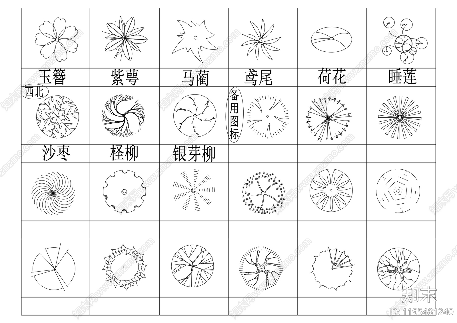 综合植物图库cad施工图下载【ID:1195481240】