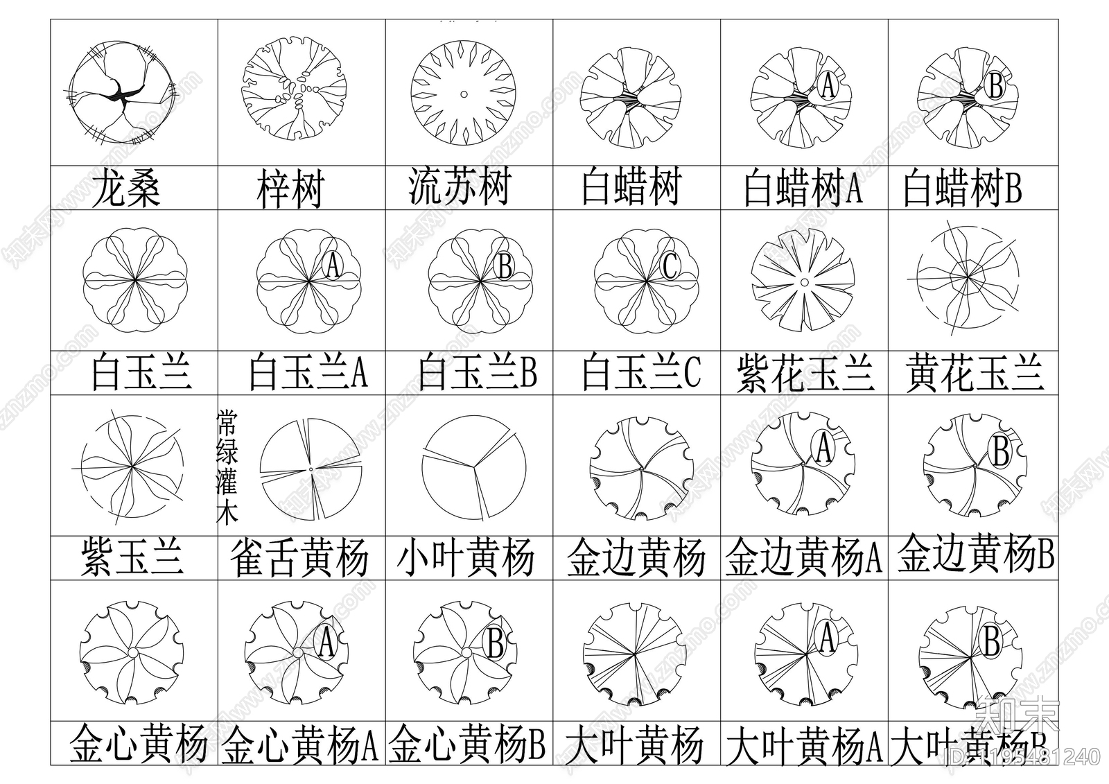综合植物图库cad施工图下载【ID:1195481240】