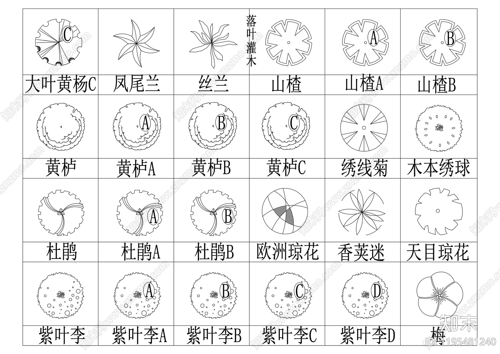 综合植物图库cad施工图下载【ID:1195481240】