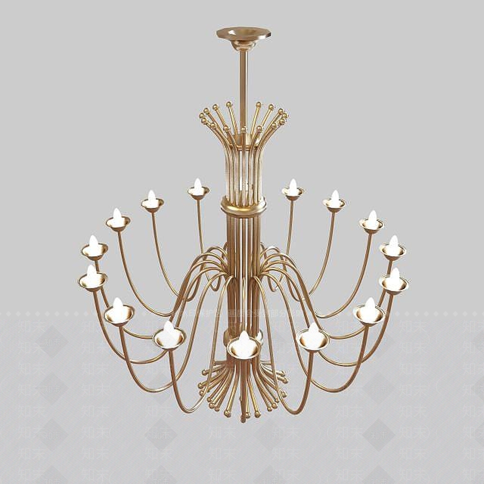 现代铜质蜡烛吊灯3D模型下载【ID:1195485313】