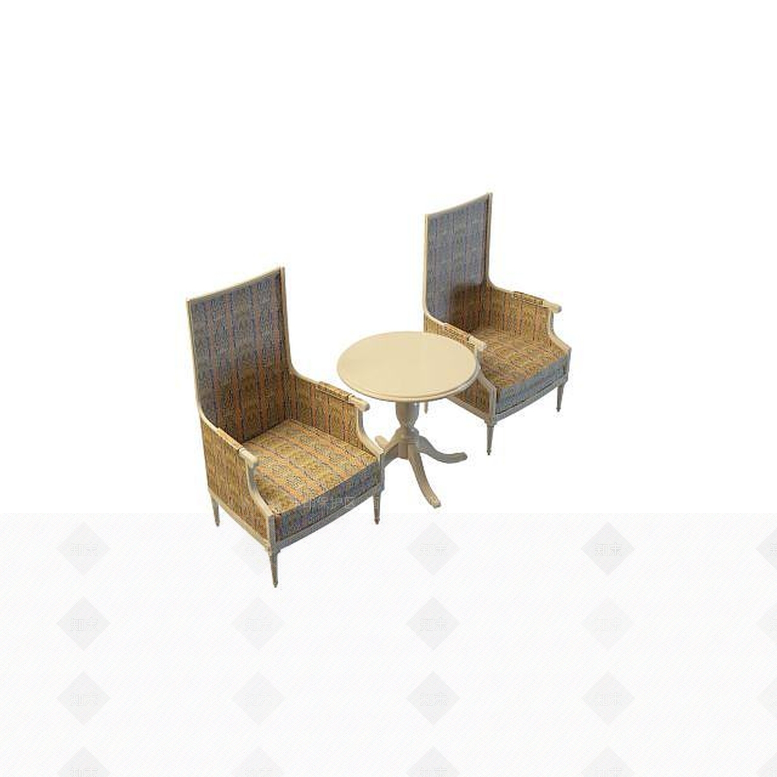 现代布艺桌椅组合3D模型下载【ID:1195486024】