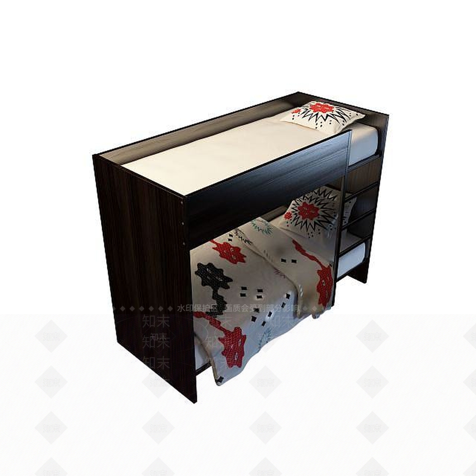 现代实木高低床3D模型下载【ID:1195486922】