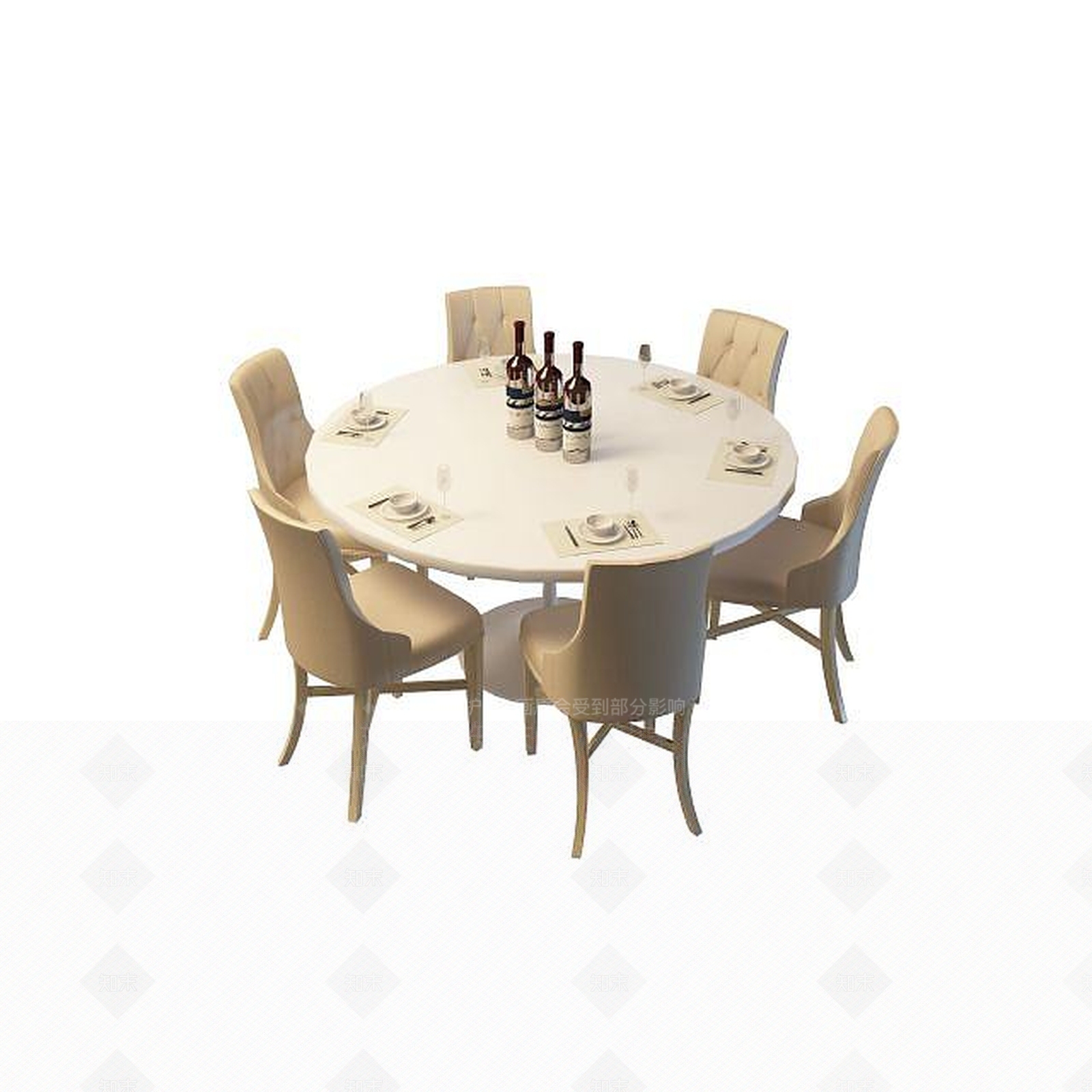 现代酒店餐桌椅3D模型下载【ID:1195488857】