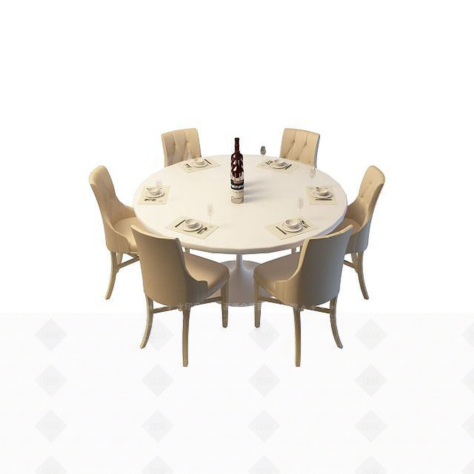 现代酒店餐桌椅3D模型下载【ID:1195488857】