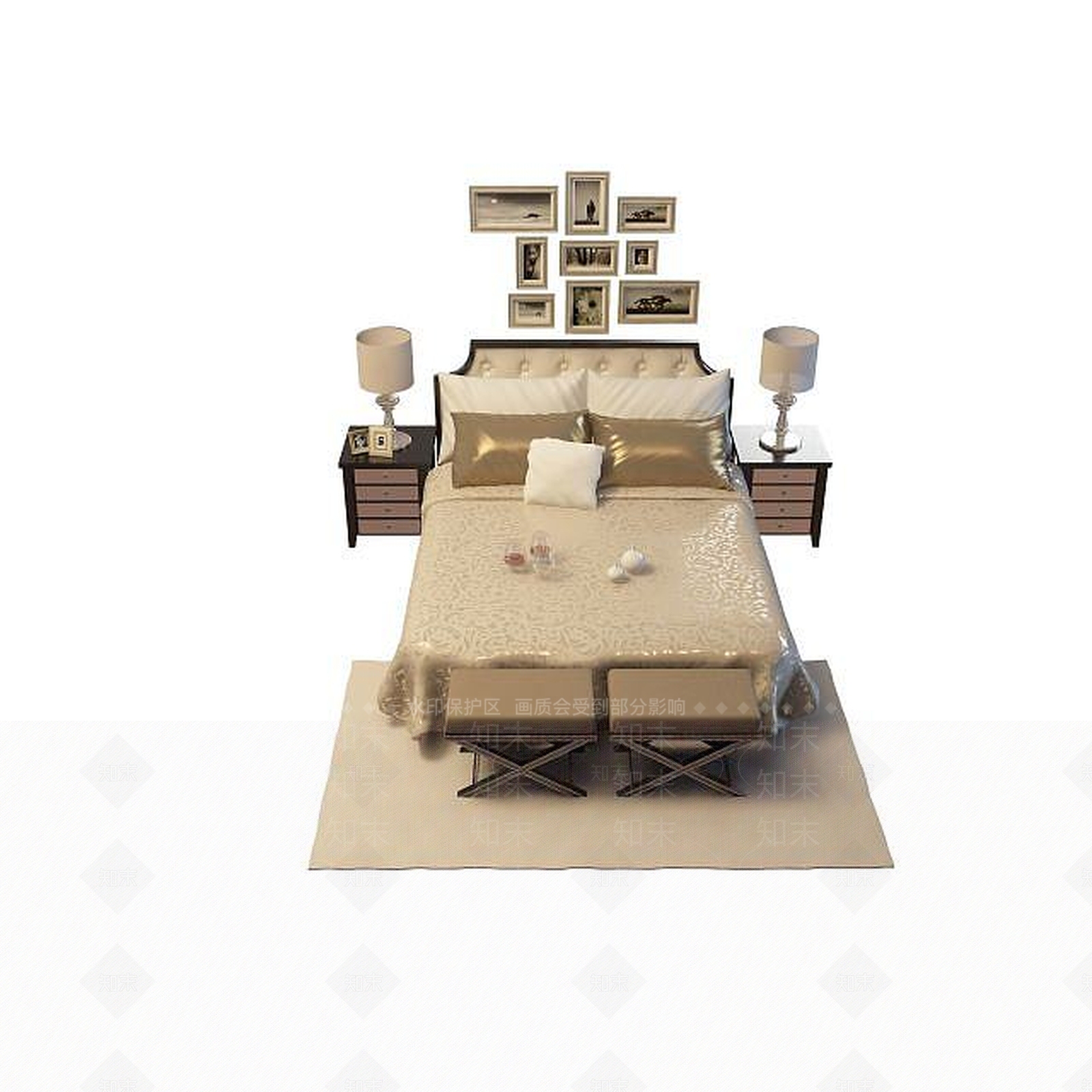 现代古典大床3D模型下载【ID:1195492184】