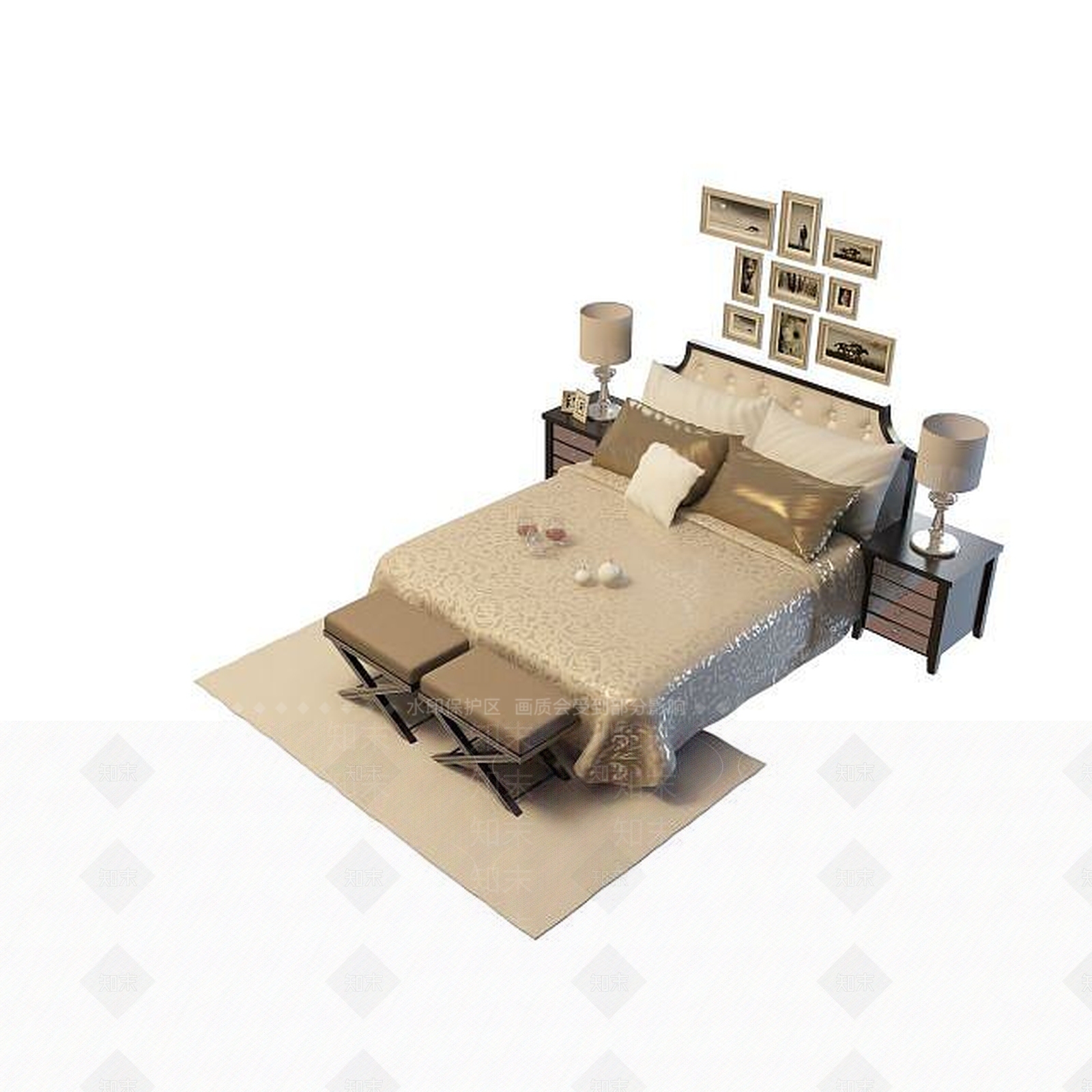 现代古典大床3D模型下载【ID:1195492184】