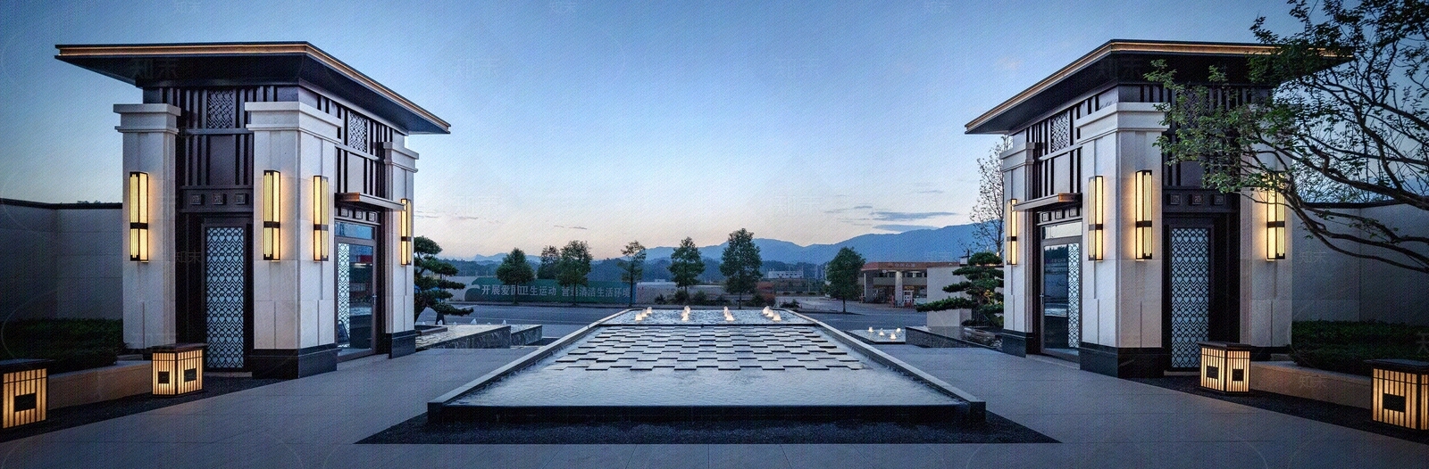 新中式中式小区外景贴图下载【ID:1195492388】