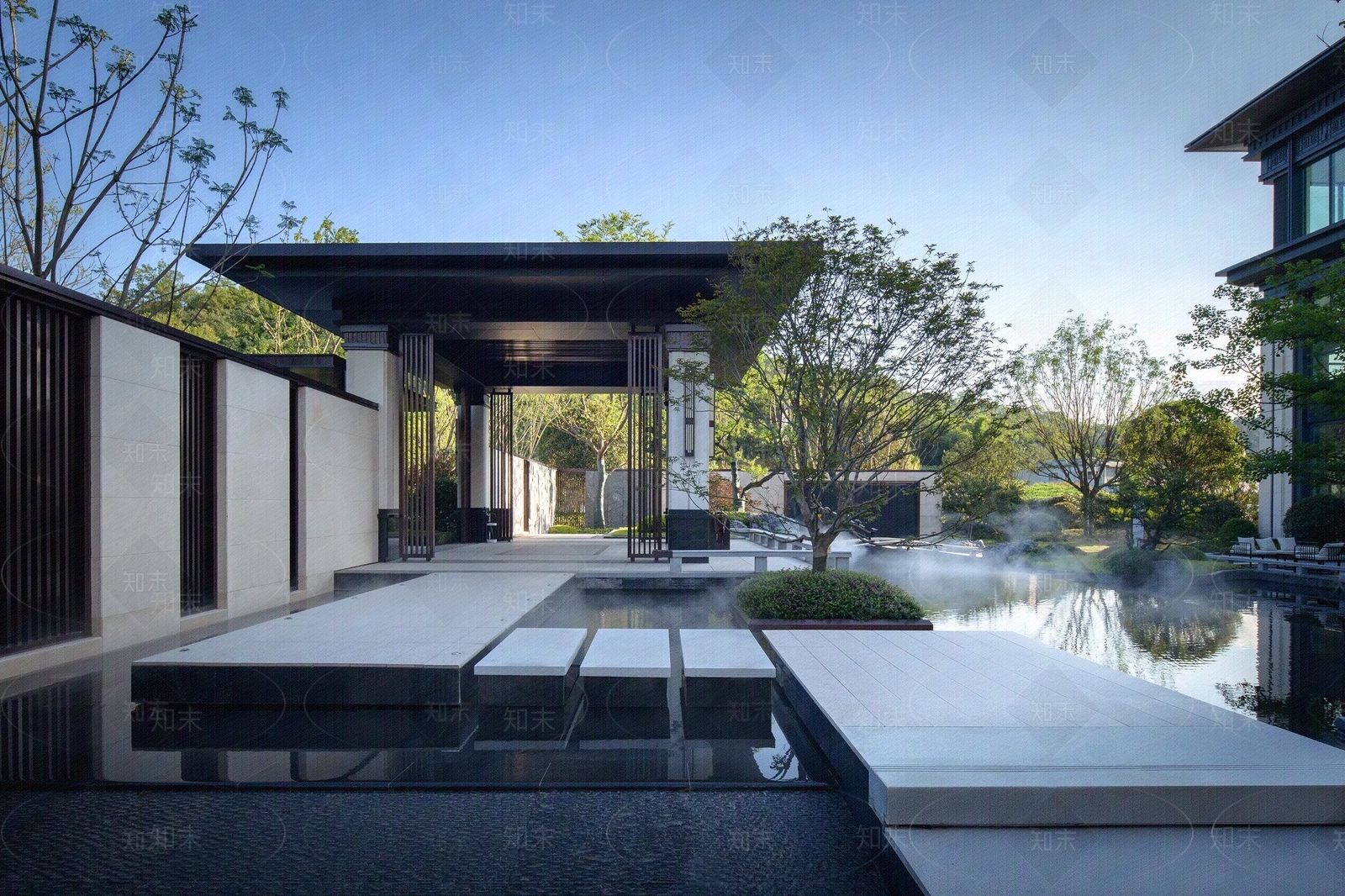 新中式中式小区外景贴图下载【ID:1195492418】