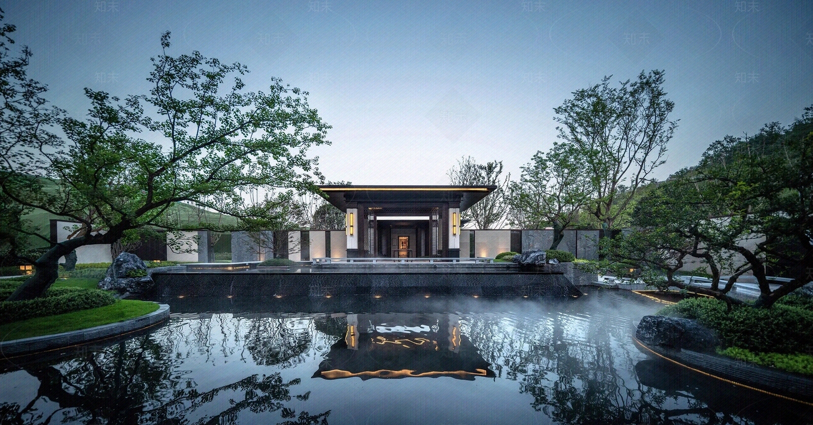 新中式中式小区外景贴图下载【ID:1195492880】